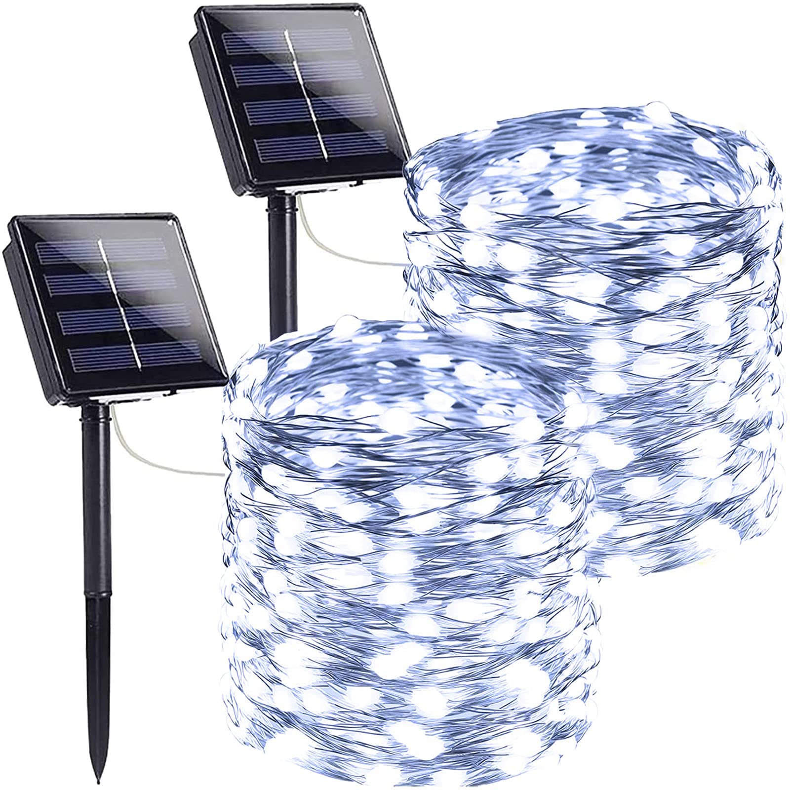 Extra-Long Solar String Lights Outdoor, 2-Pack Solar Solar Lights Outdoor, Waterproof Copper Wire 8 Modes Solar Twinkle Fairy Li
