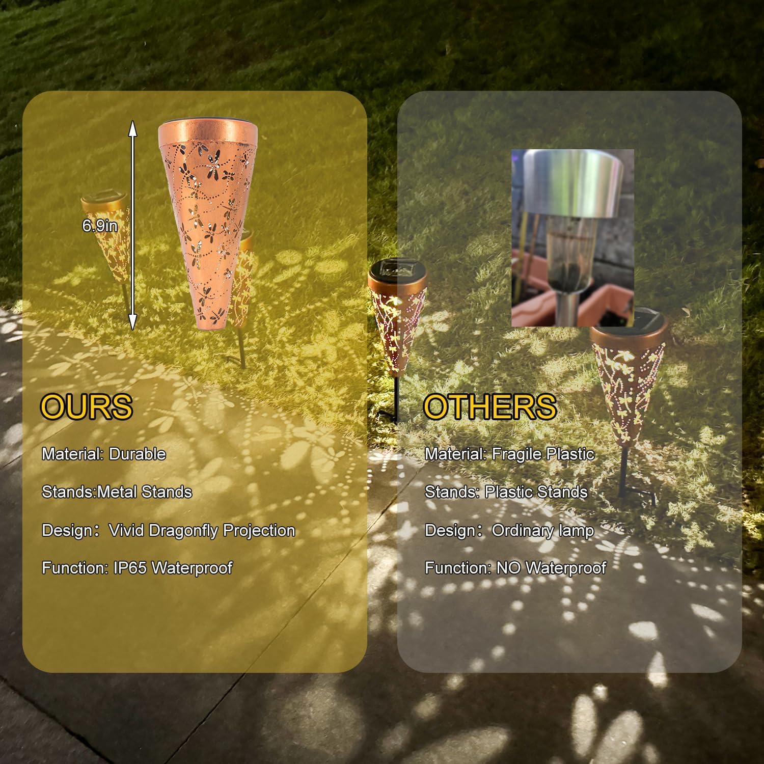 Dibieecn 6 Pack Dragonfly Solar Pathway Lights Outdoor,Metal Garden Decorations Outdoor Lights With Patterns And Warm Light,Wate