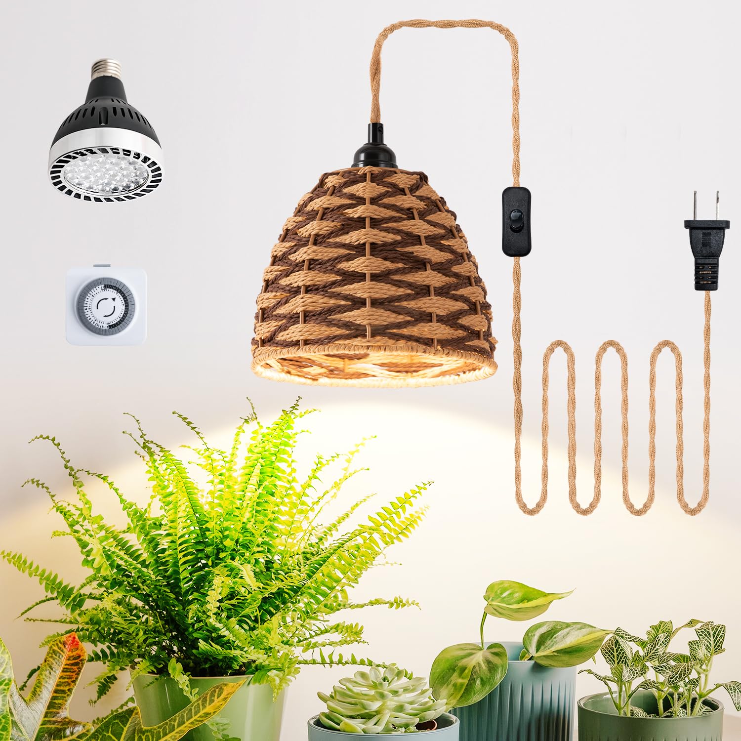 ZorpOrigin Hanging Grow Light, 30W LED Lamp with Timer for Indoor Plants