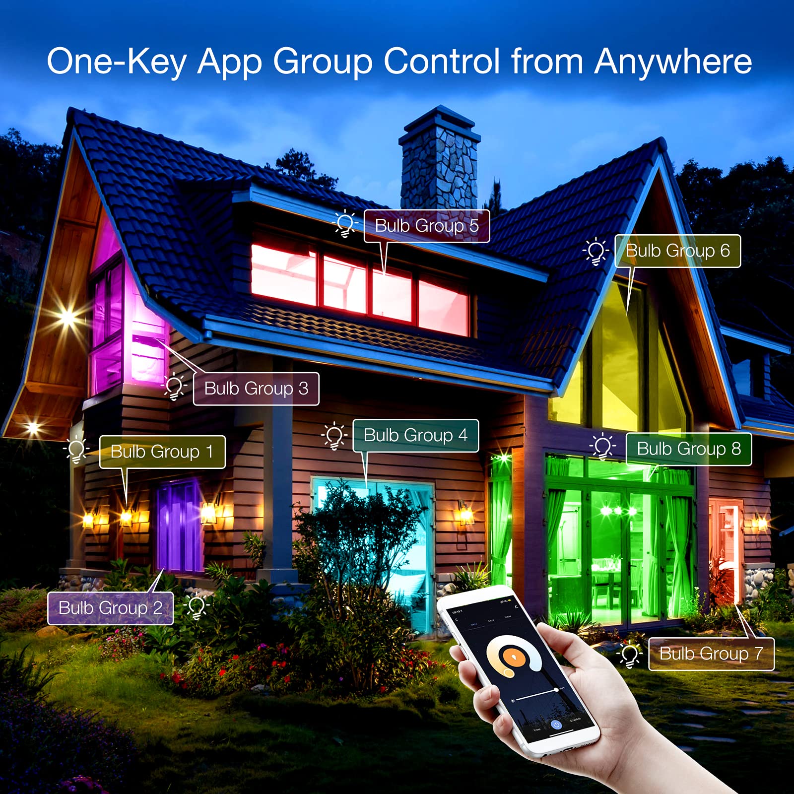 phopollo Smart Light Bulbs RGBCW WiFi LED 800 Lumen A19 E26 9W 6 Pack