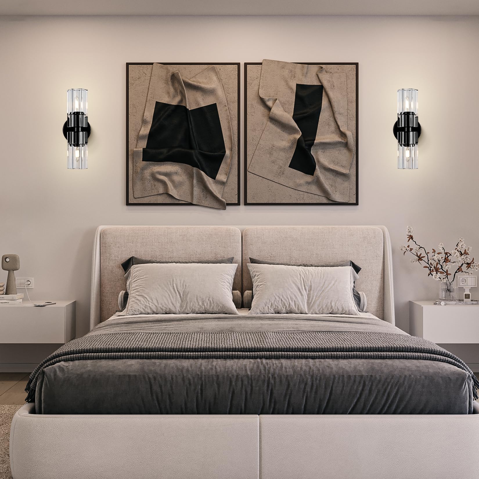 Plsintly Black Crystal Wall Sconces Set Of Two  Wall Sconce Set Of 2  Black Sconces Wall Lighting With K9 Crystal Lampshade  Wall Lights For Bedroom Living Room Bathroom Hallway