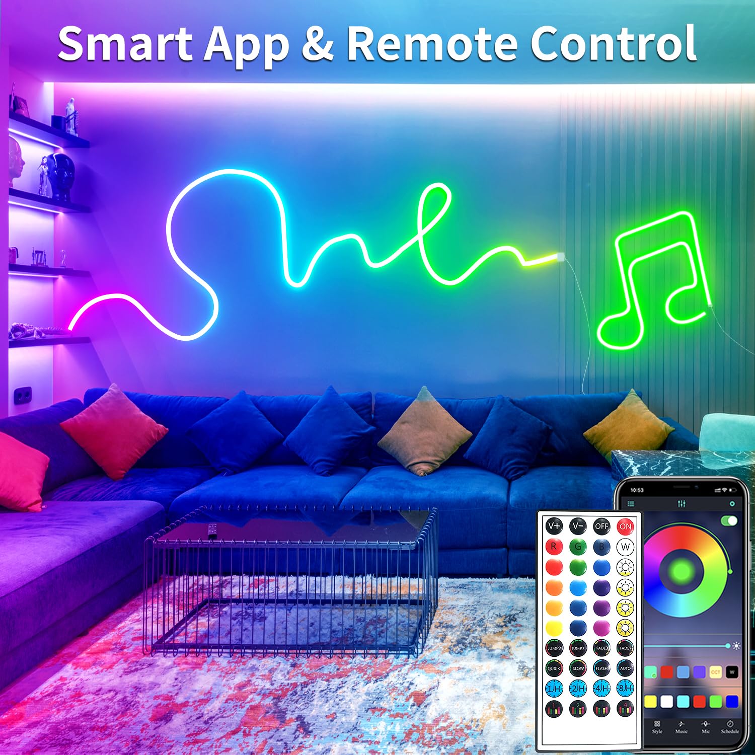 Vimeepro 32.8Ft Rgb Led Neon Rope Lights, Music Sync, Ip65 Waterproof, Remote/App Control