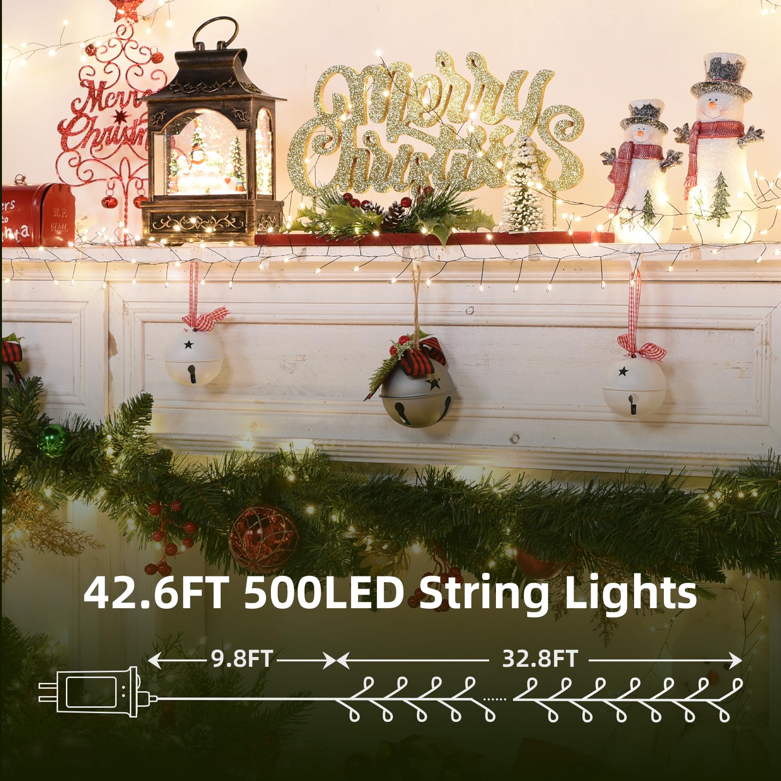 Lycklig Fairy Lights Plug In 32.8Ft 500Led Warm Christmas Wreath Twinkle Lights With Timer Waterproof Remote Fire er Firefly Cluster String Light For Bedroom Graland Party Tree Decor Black Wire