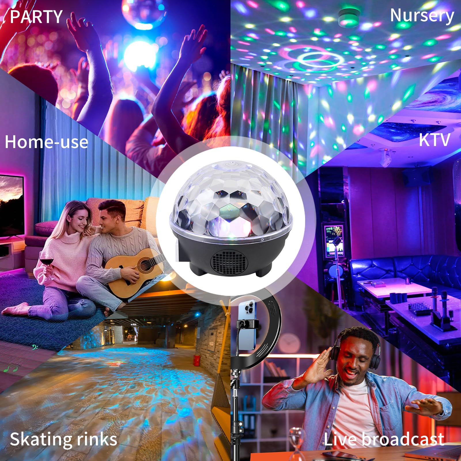 LLUOTE Disco Ball Light Speaker, Remote Control, 6 Colors, Large Size, ABS, Black, Model DSK-YXH for Parties & Decorations