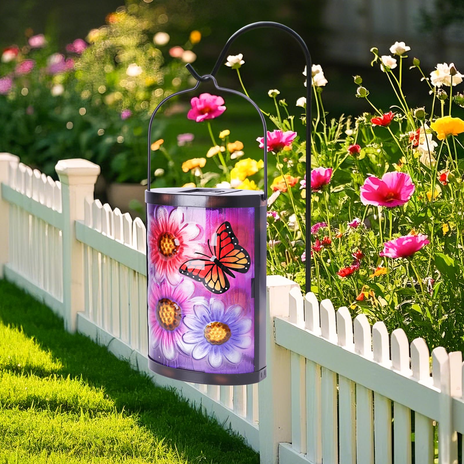 MUMTOP Hanging Solar Lantern - Waterproof Glass Decorative Lamp for Outdoor Patio Garden, Multicolor, Model 8060A