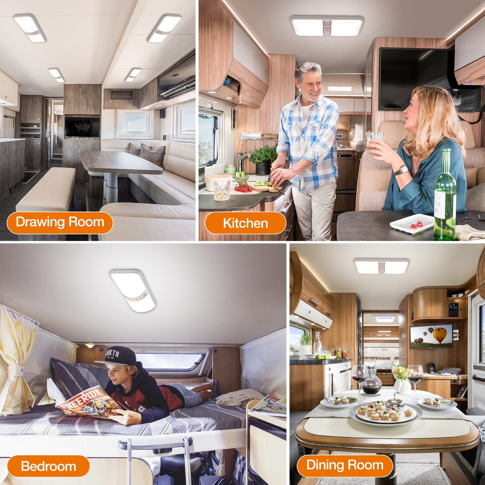 Aaleds 12V LED RV Interior Lights, 1000LM, 8W Ceiling Dome Light with Switch, Natural White, 2Pack for RV/Camper/Trailer/Boat/