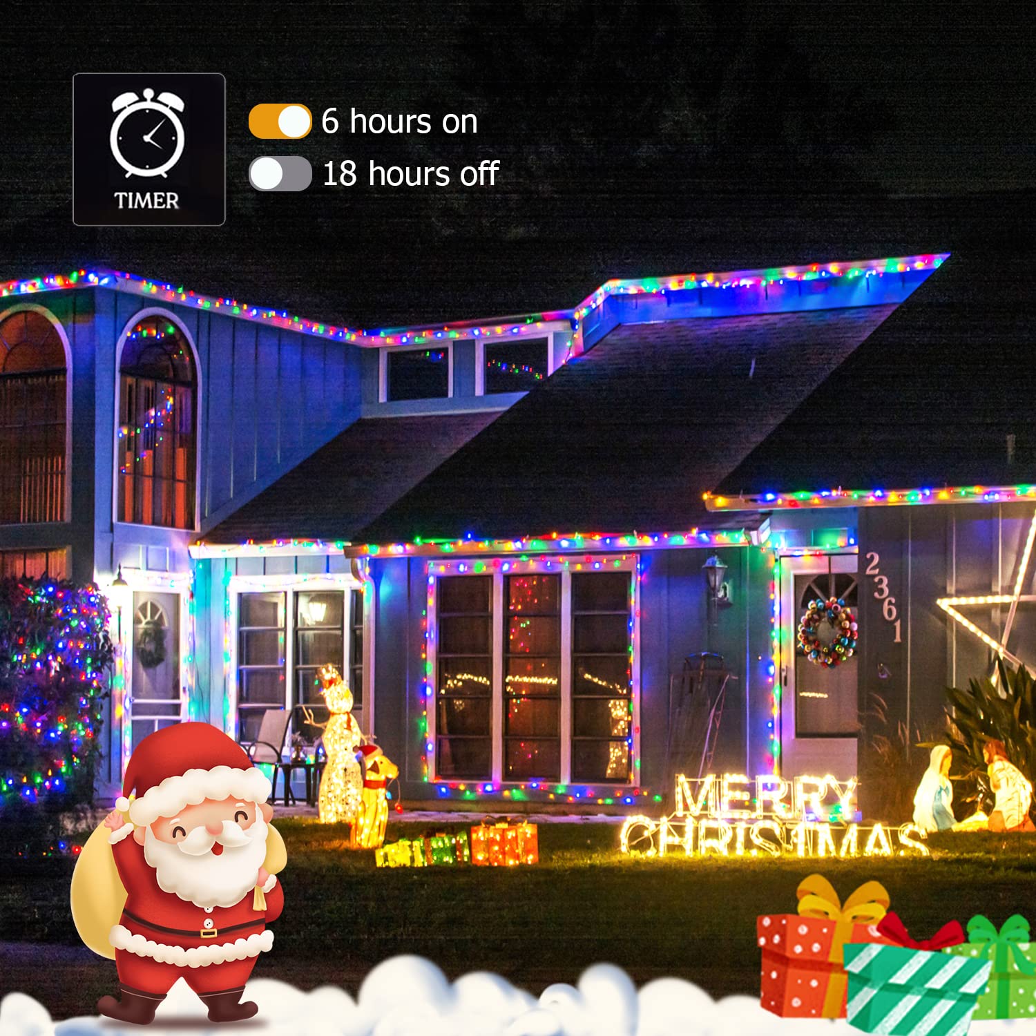 JMEXSUSS 163ft Outdoor LED Christmas Lights, Waterproof, 8 Modes, Plug-in, Multicolor, Model EXS-S-0500, With Reel