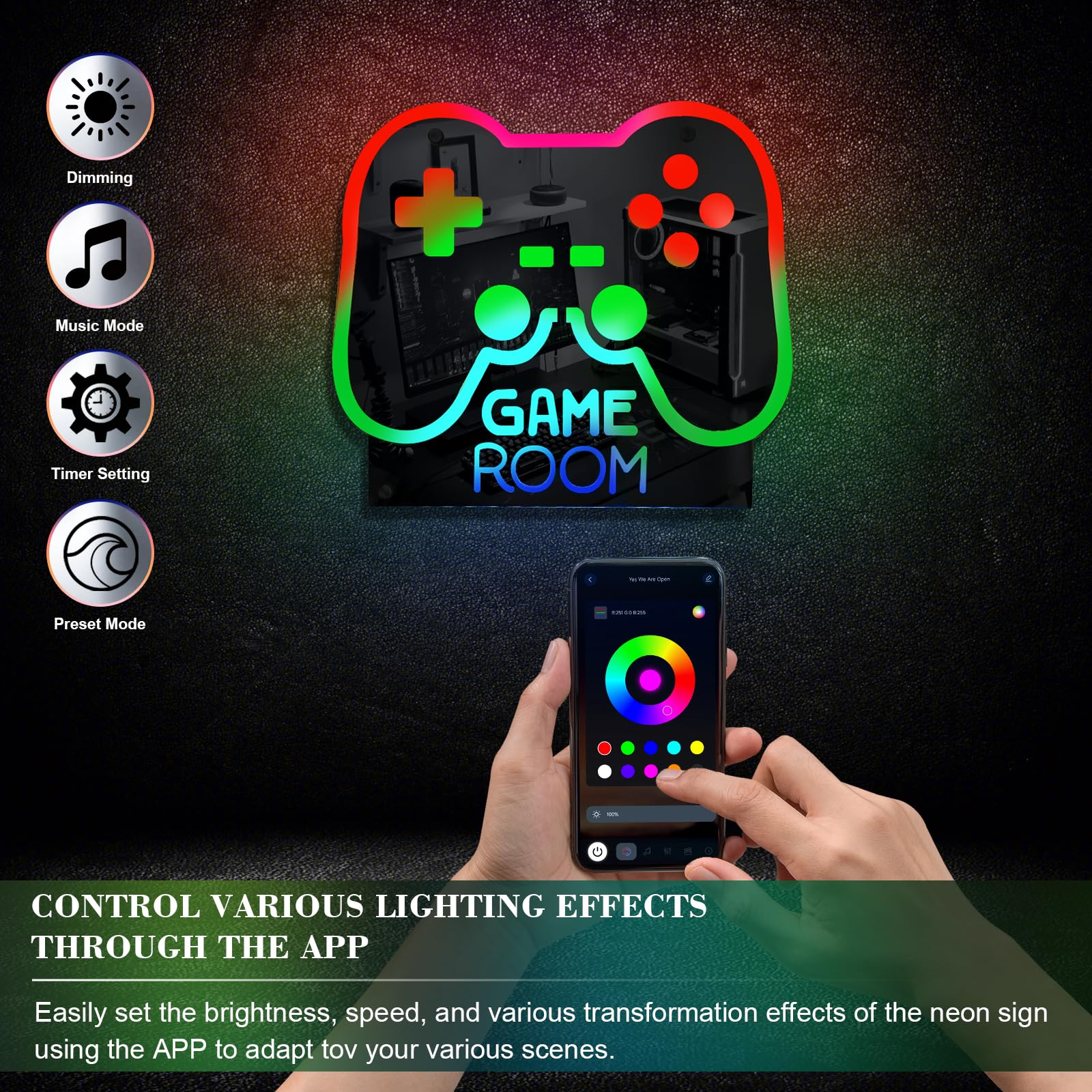 ineonlife LED Game Room Controller Neon Sign - Mirrored Color, 12.6 x 14.17 inches, USB Powered, Perfect for Teen Bedroom Decor