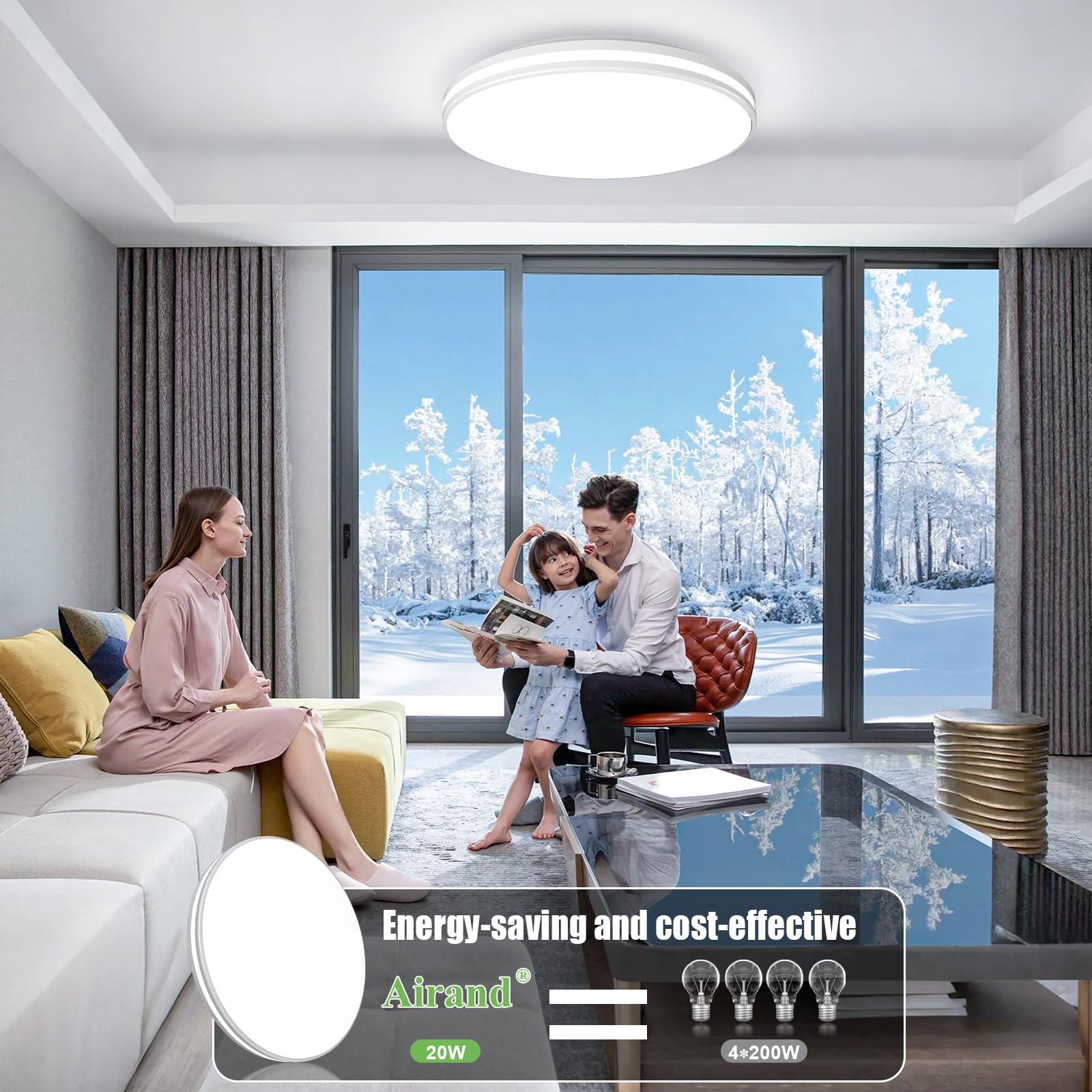 Airand 10.2 Inch LED Flush Mount Ceiling Light Fixture, 20W, 5000K Daylight White, Waterproof for Shower, Dining, Living Room, Kitchen