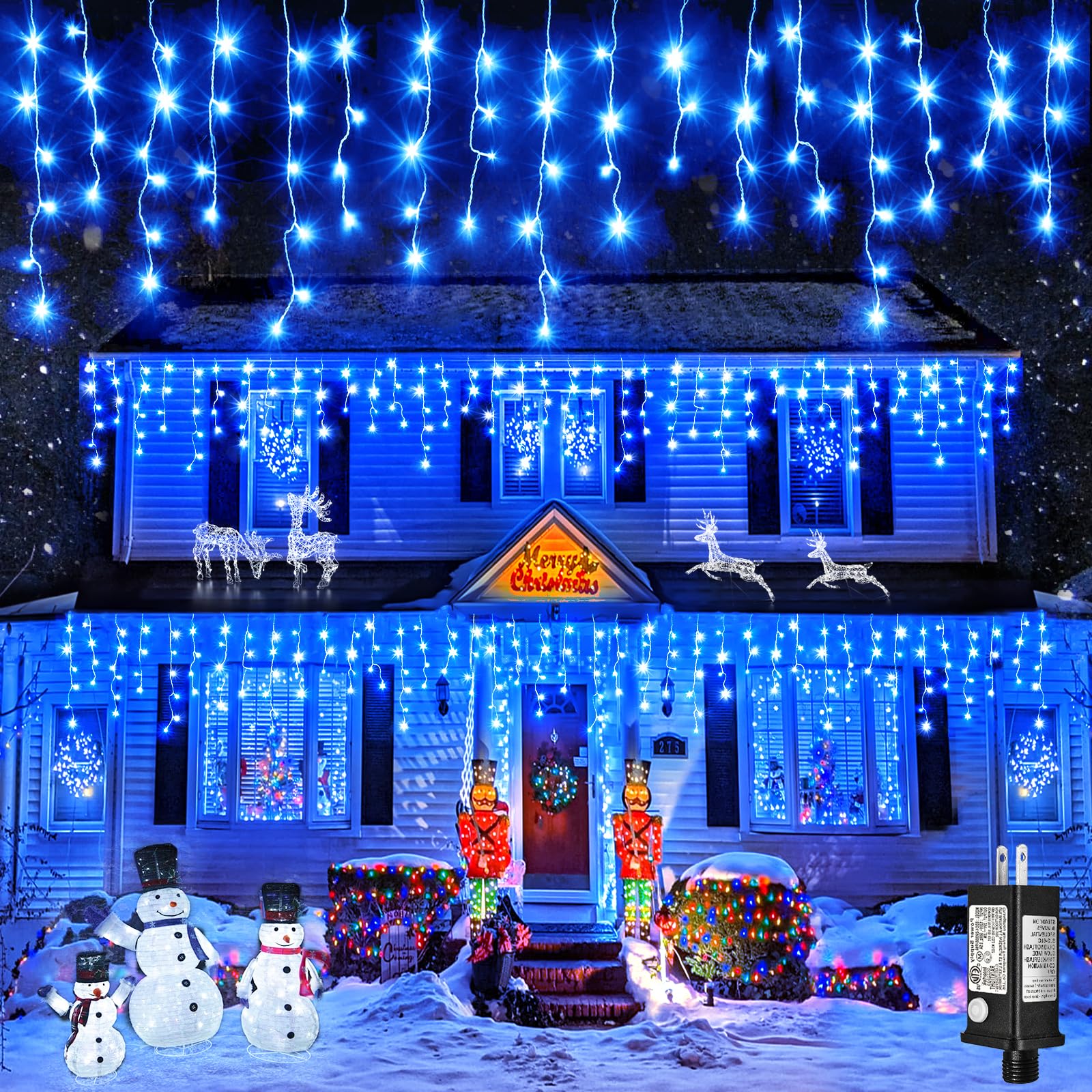 Einiiya Icicle Lights for Outside 66ft 640 LED Icicle Lights Plug in Fairy Curtain Lights with Timer for Party Holiday Wedding Decorations  Blue