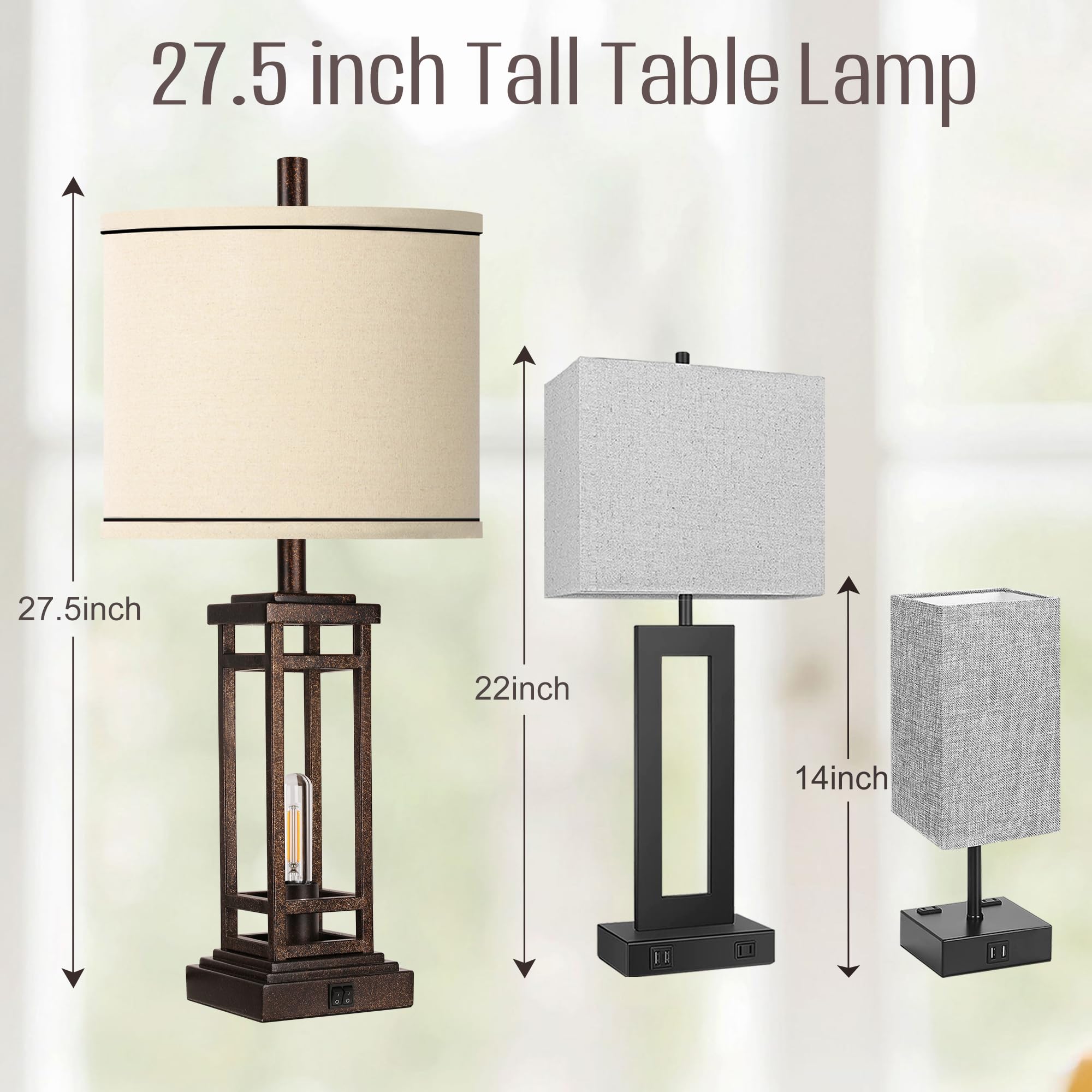 ROTTOGOON 27.5" Rustic Farmhouse Table Lamp with USB Ports, Bronze, Model ROLP380BB1