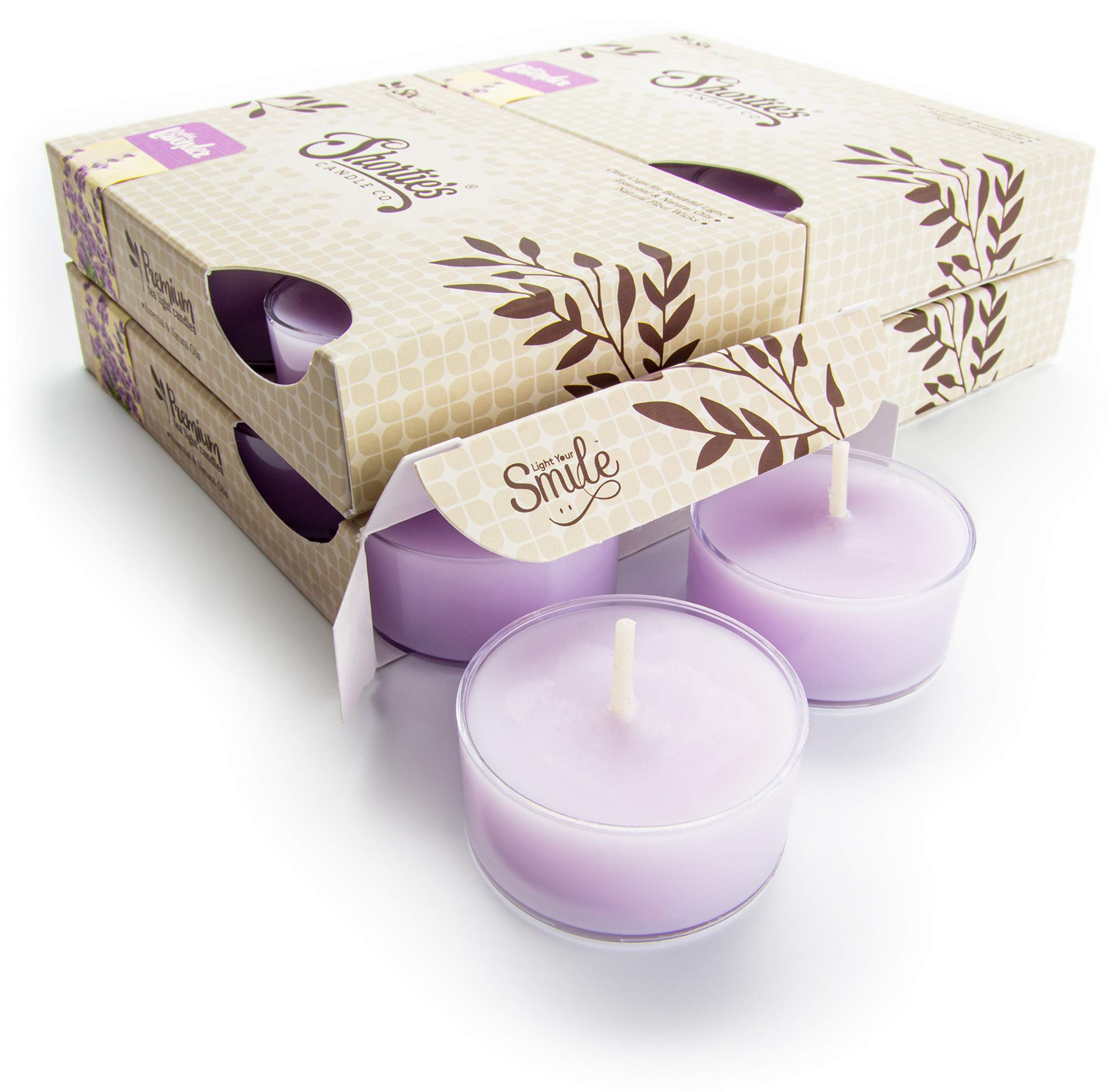 Pure English Lavender Premium Tealight Candles Bulk Pack - Highly Scented With Essential & Natural Oils - 24 Purple Tea Lights -
