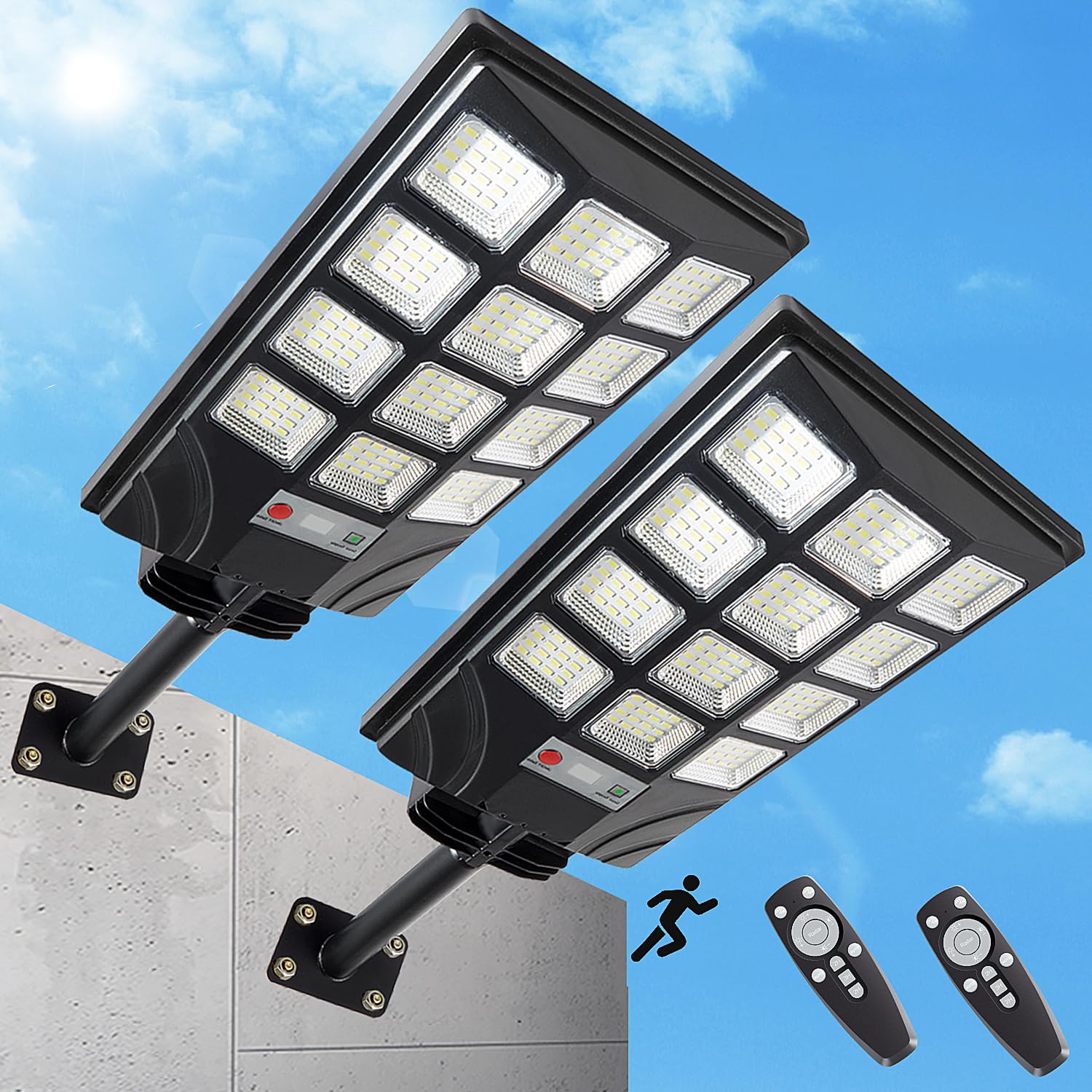 2pcs Solar Street Lights Outdoor Waterproof 600W 15000LM Solar Street Lights for Outside Parking Lot 192 5730LEDs Dusk to Dawn S