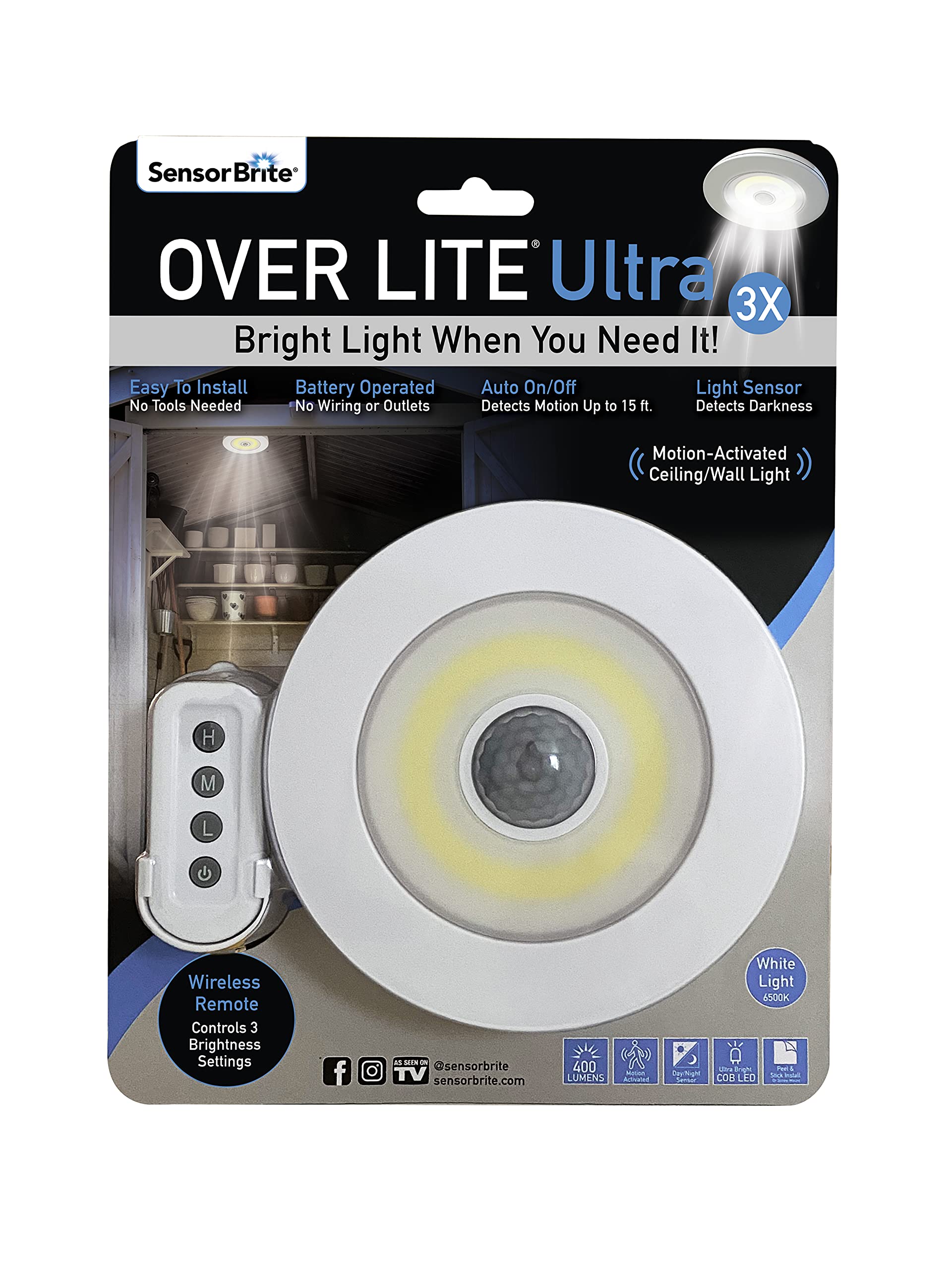 Sensor Brite Overlite Ultra Led Light - Remote Control, Motion Activated, Battery-Operated
