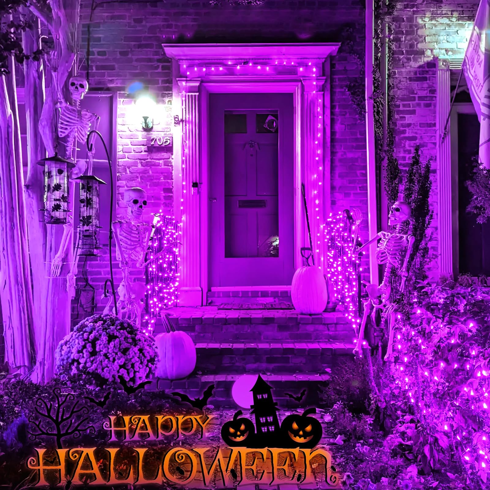 Nielfoi 66Ft 200 Led Christmas Lights Outdoor  Purple Christmas String Lights Indoor Waterproof 8 Modes  Connectable Twinkle Fairy Lights Clear Wire For Home House Room Patio Garden Party