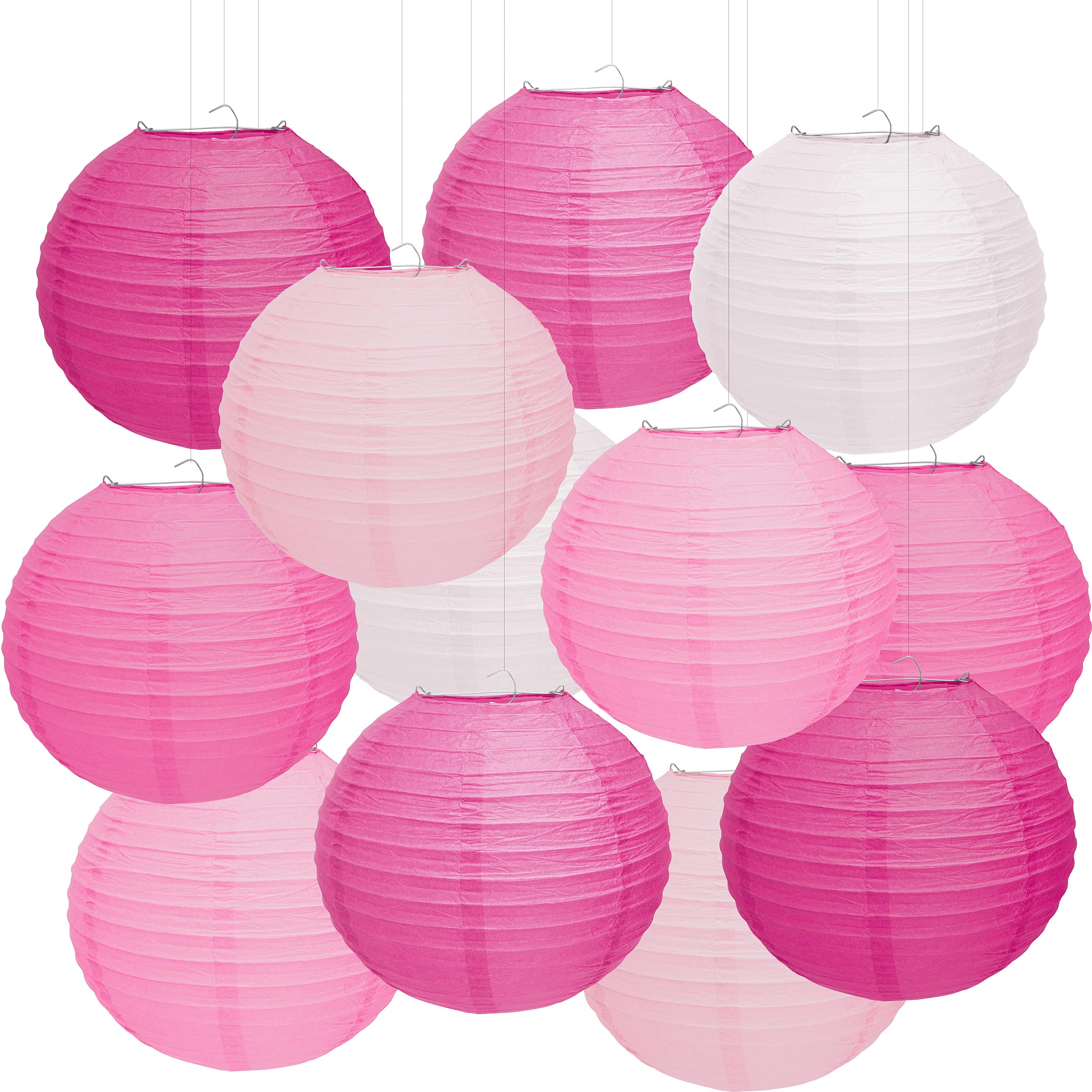 12 Pcs Pink Paper Lanterns 10 Hanging Valentines Paper Lanterns Pink Party Decorations for Valentines Day Party Decorations Wedding Birthday Engagement Bridal Showers Galentines Day Decor