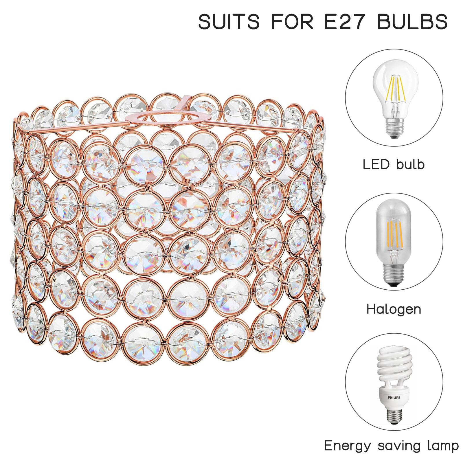 Boao Crystal Lamp Shade Ceiling Light Shade Chandelier Lampshade Fitting for Living Room Bedroom Bathroom Wedding Centerpiece Ev