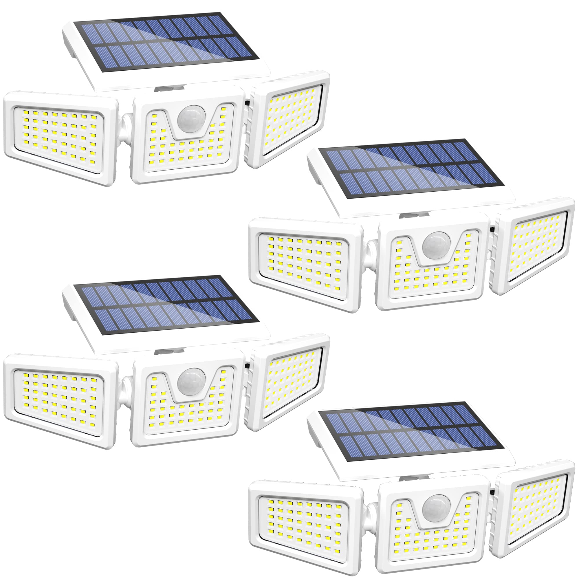 INCX Solar Powered Motion Sensor Security Lights, 118 LED, IP65 Waterproof, 4 Pack, White
