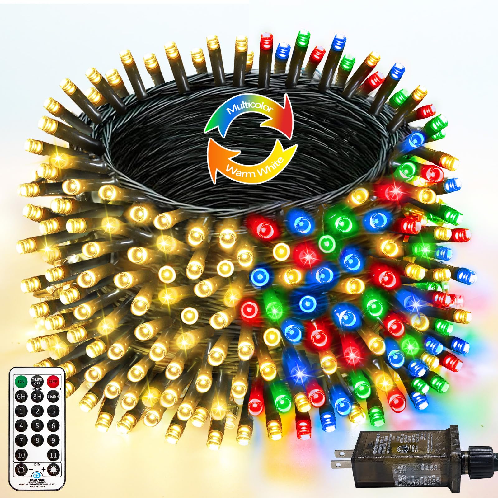 300 Led 99 Ft Color Changing Christmas Lights With Remote And Timer  Fairy String Lights With 11 Lighting Modes & Memory Function Waterproof For Xmas Tree Holiday Party Decor(Warm White & Multicolor)