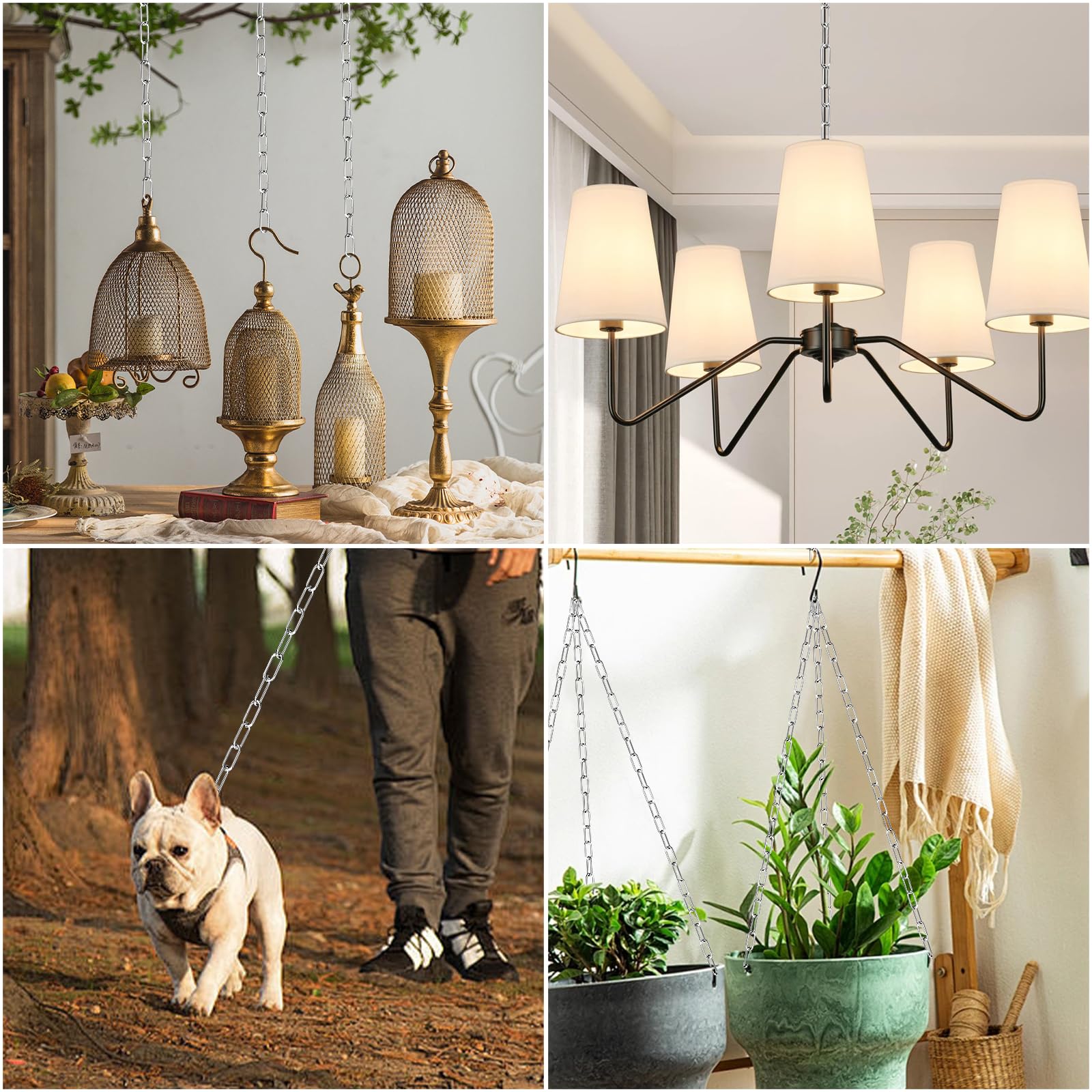 Garini 6 Feet Industrial Silver Light Fixture Chain, Adjustable Metal Pendant Chandelier Chain Extension With Detachable Link, 2