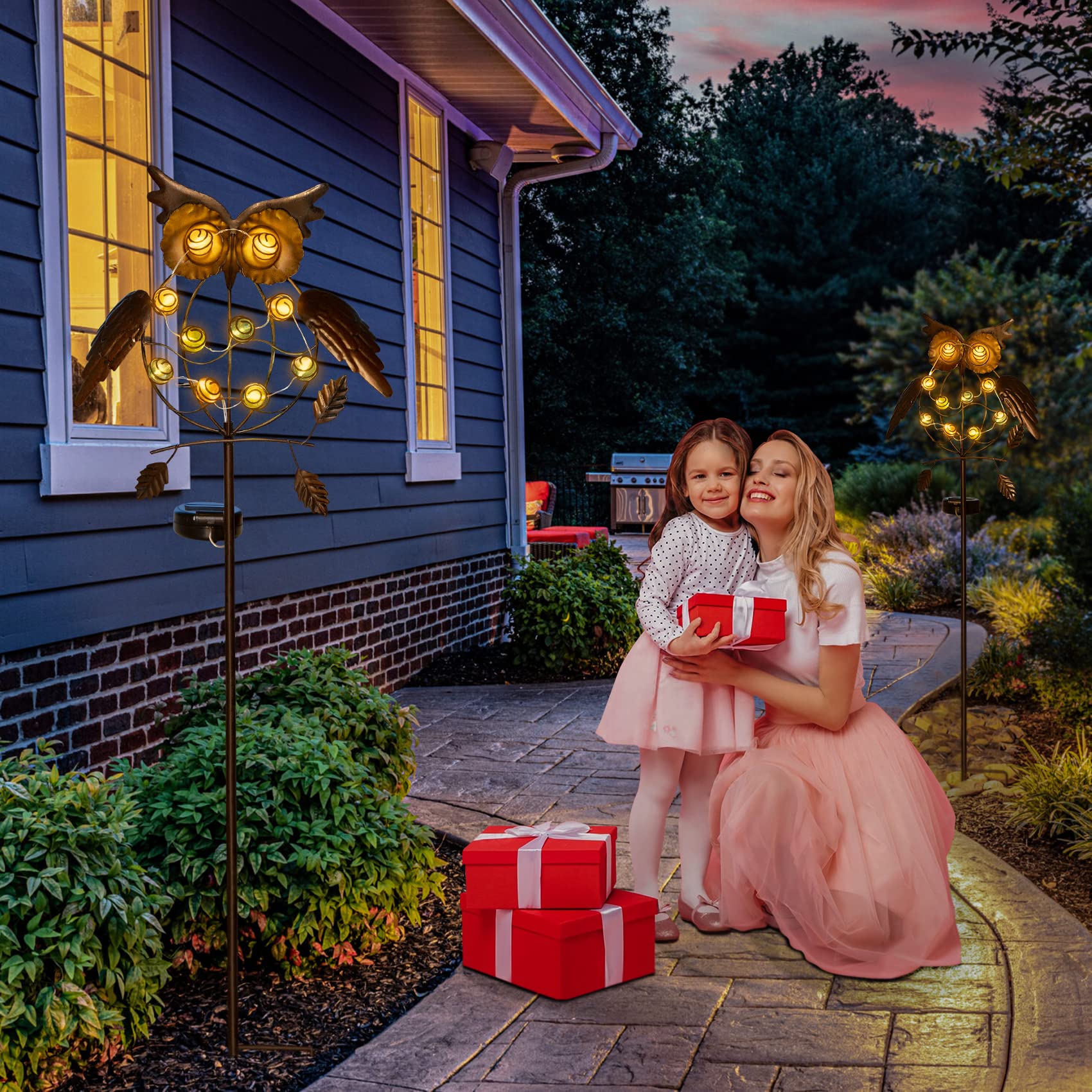 Take Me Garden Solar Lights Outdoor,Solar Powered Stake Lights - Metal Owl Led Decorative Garden Lights For Walkway,Pathway,Yard