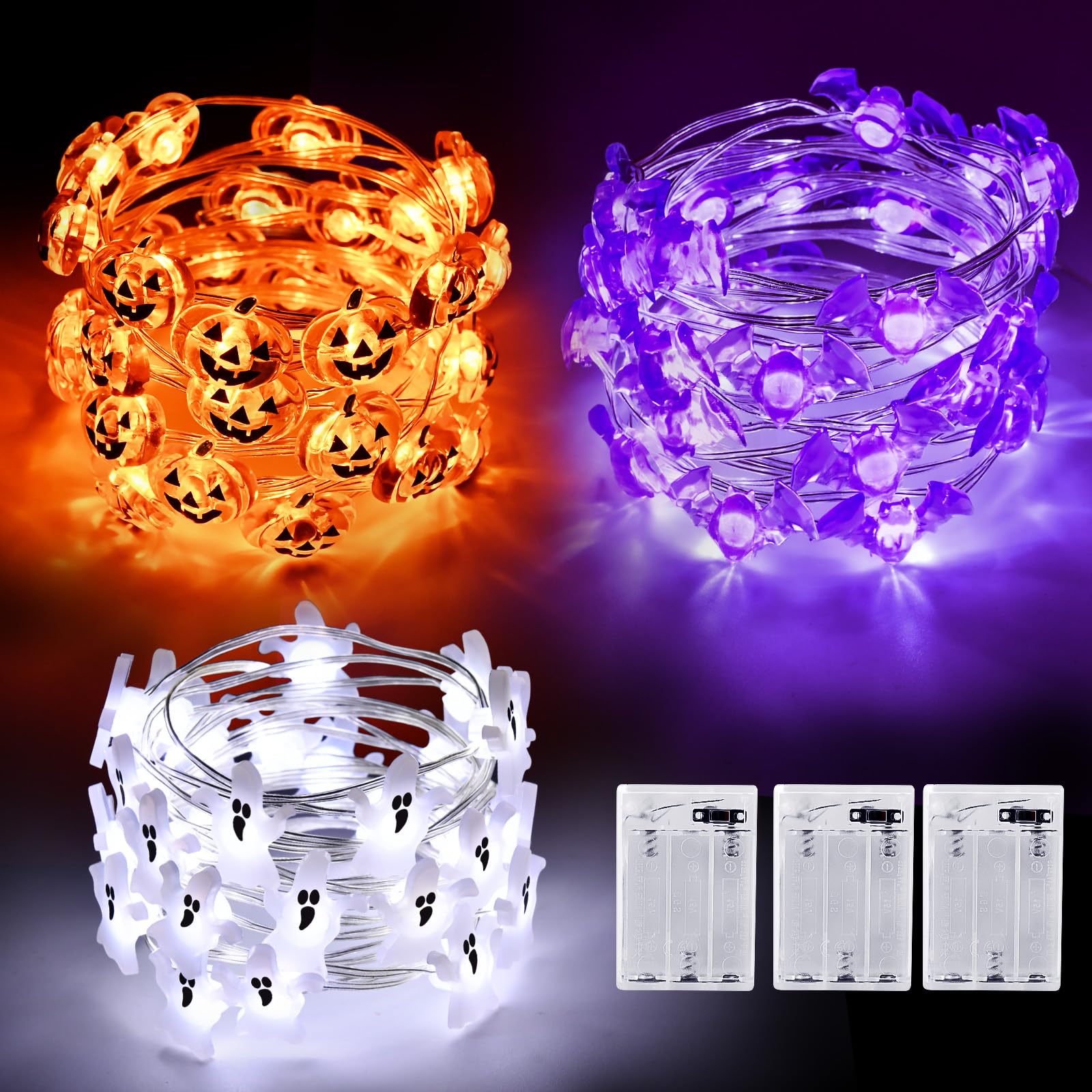 Cshare Halloween String Lights, Pumpkin Ghost Bats Mini Halloween Lights Indoor Battery Operated 9.8Ft 30Led Halloween Decoratio