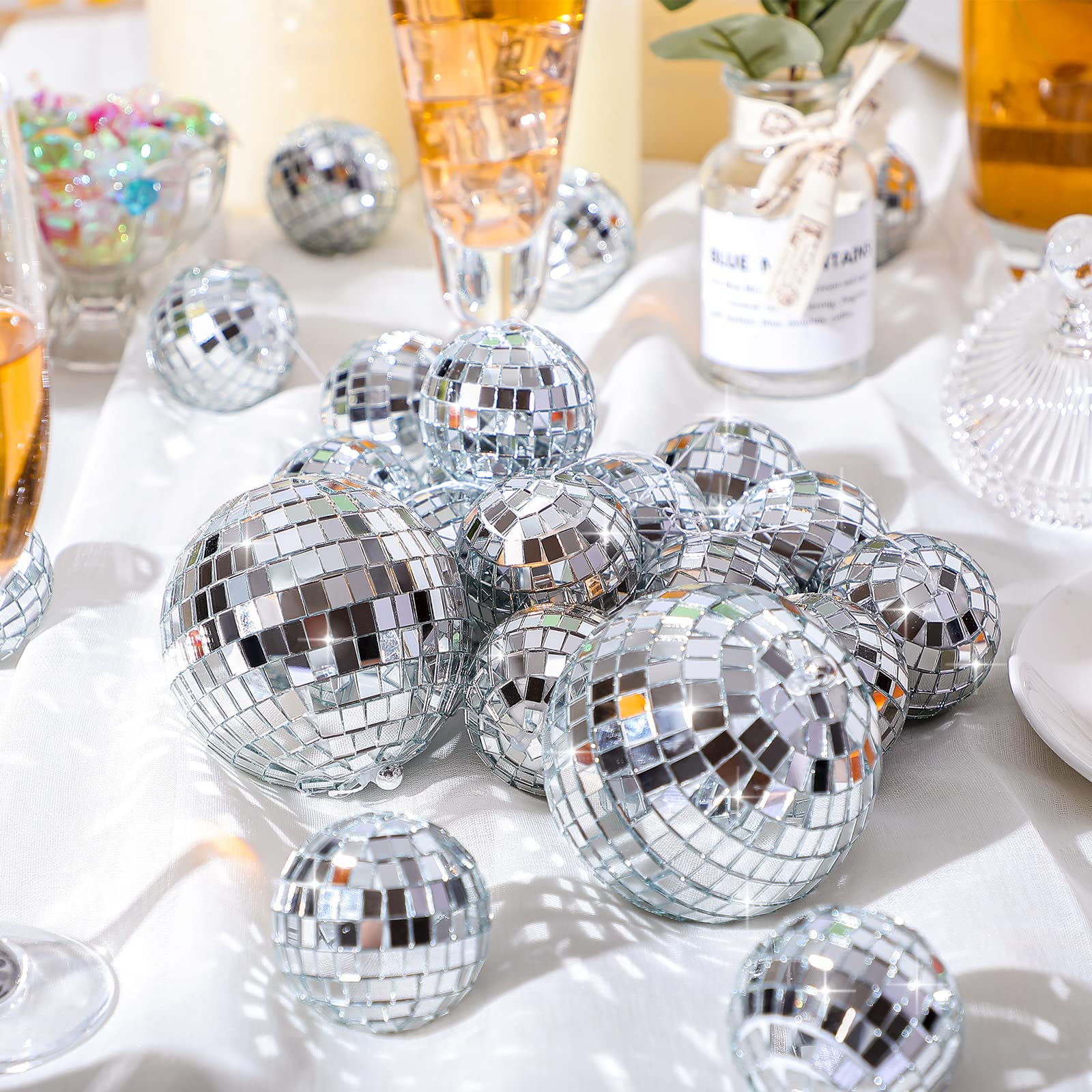 Sumind Mini Disco Ball Ornaments, 8 Packs, Silver, 2 Inch & 3 Inch, Reflective Mirror for Party Decorations, Model HB-Sumind-BI40J