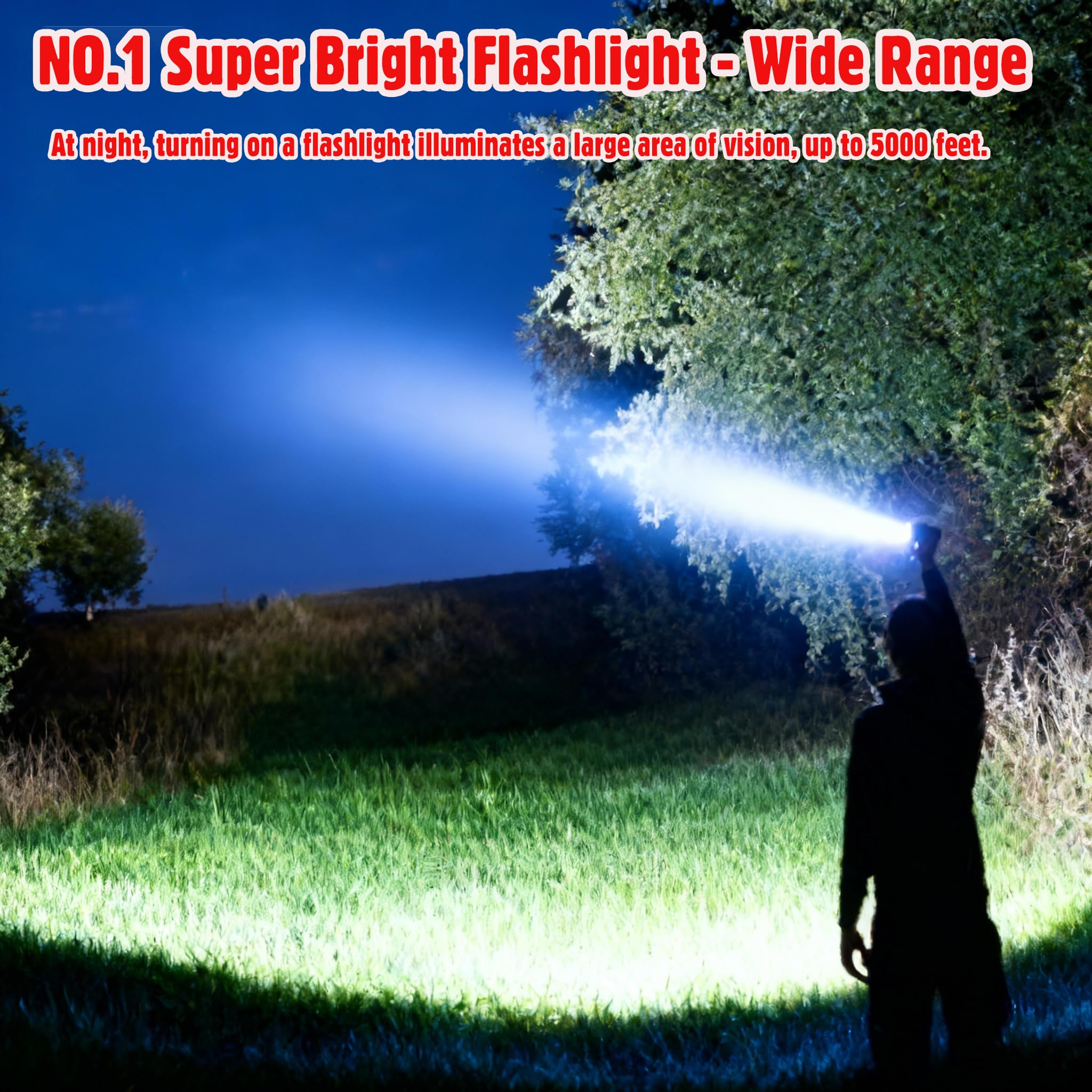 HAUSBELL A100 LED Flashlights - Waterproof, Zoomable, 5 Modes, 2 Pack, Black, Aluminum