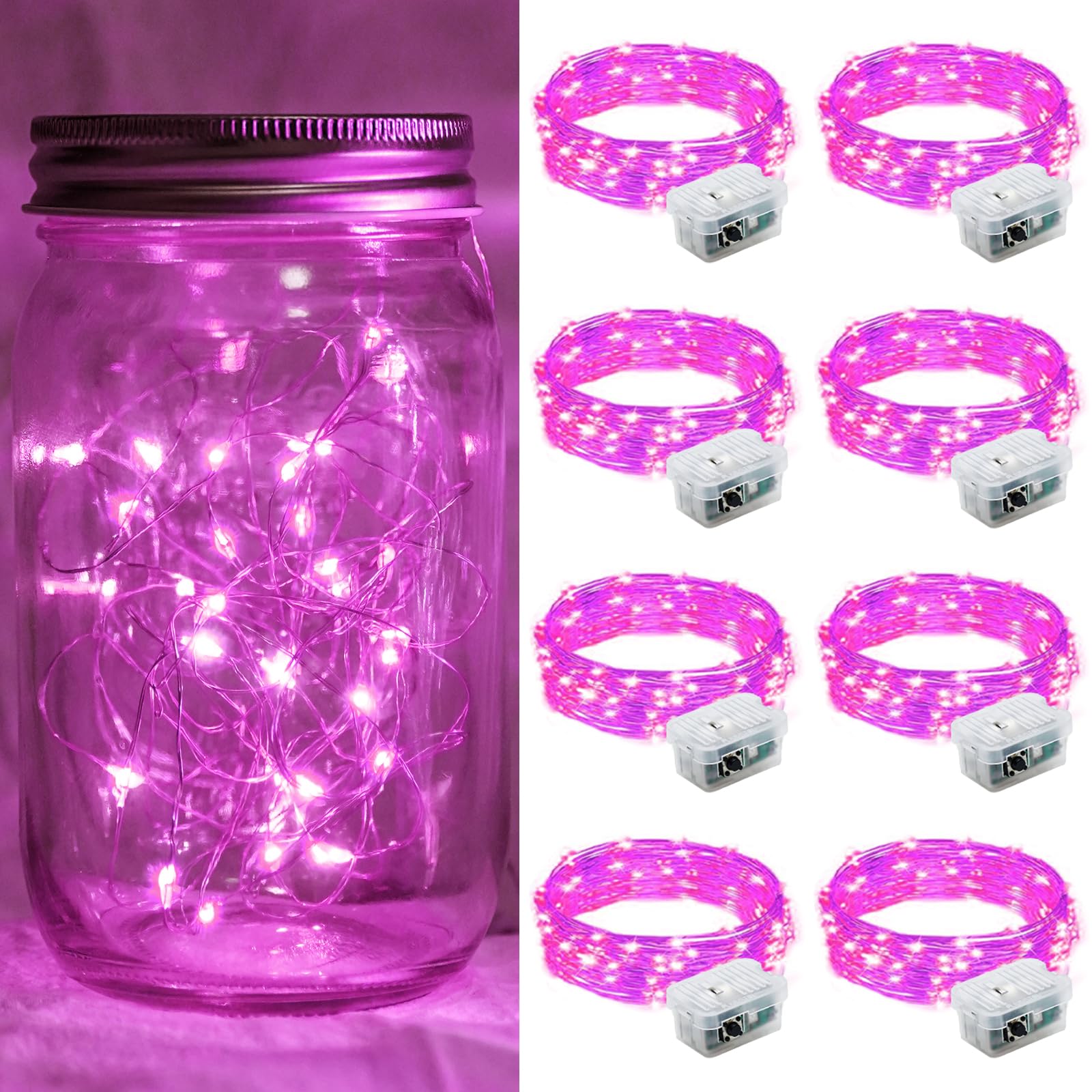 chzk 8 Pack Pink Fairy Lights 20 LED Twinkle String Lights 7Ft Battery Operated Waterproof for Party Wedding Christmas Centerpieces