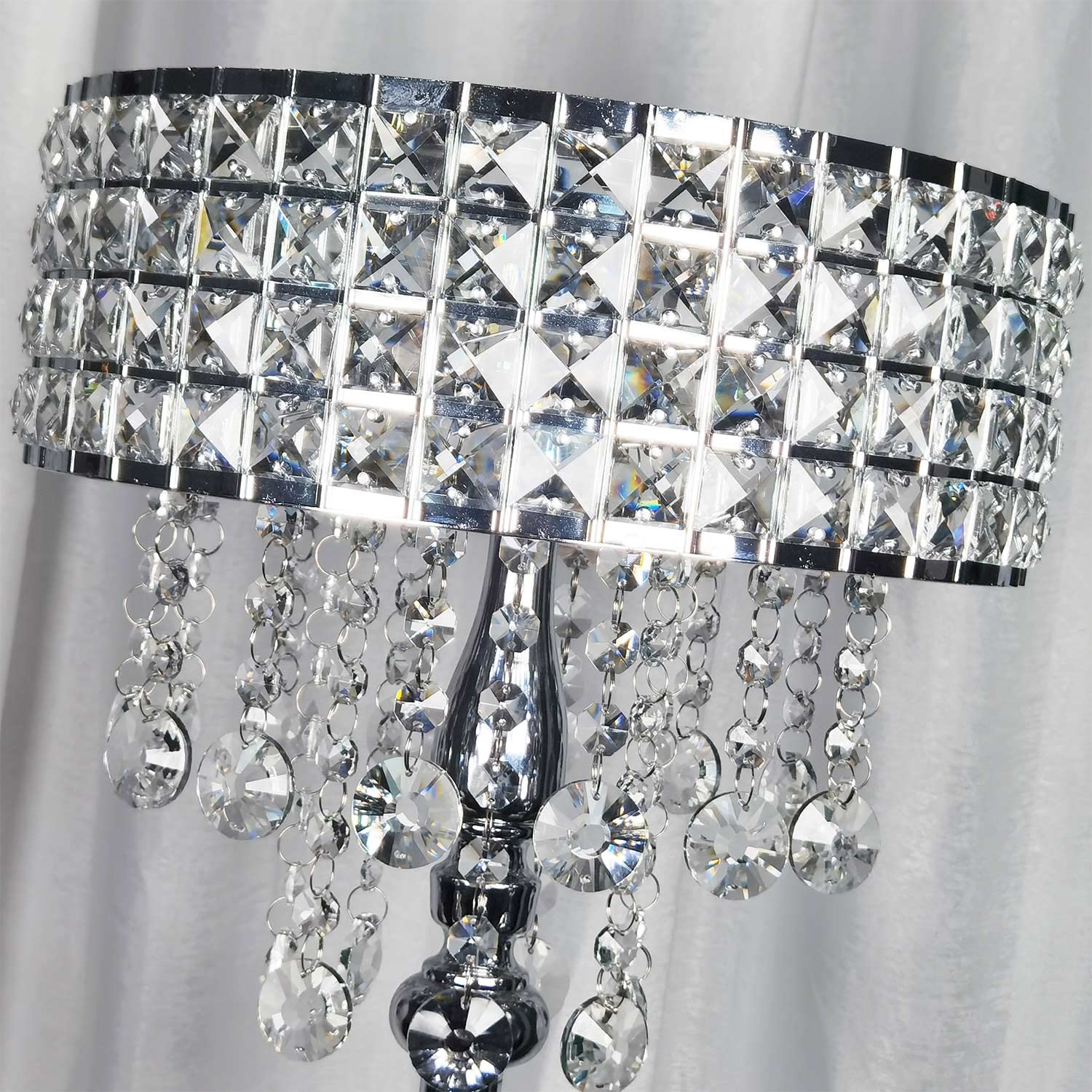 beaysyty Modern K9 Clear Glass Crystals Floor Lamp, Chrome, 3-Lights with Foot Switch for Living Room, Bedroom, Office, Cafe