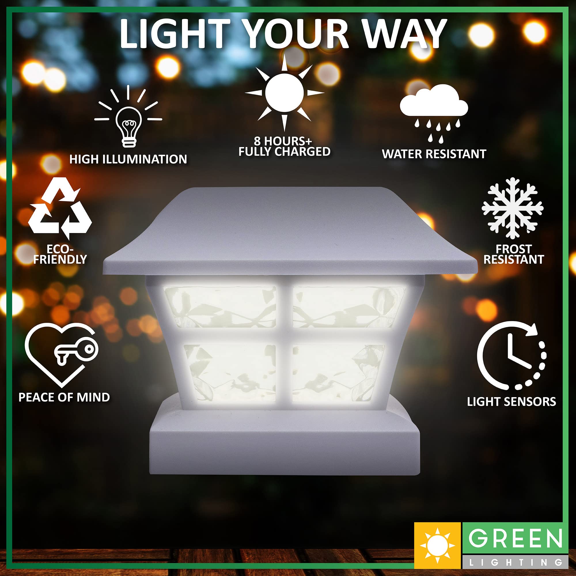 GreenLighting Solar Post Cap Lights - Waterproof 4x4/5x5 Outdoor Lights - 8 Pack - White Evolve - Plastic - Model TN-1222256