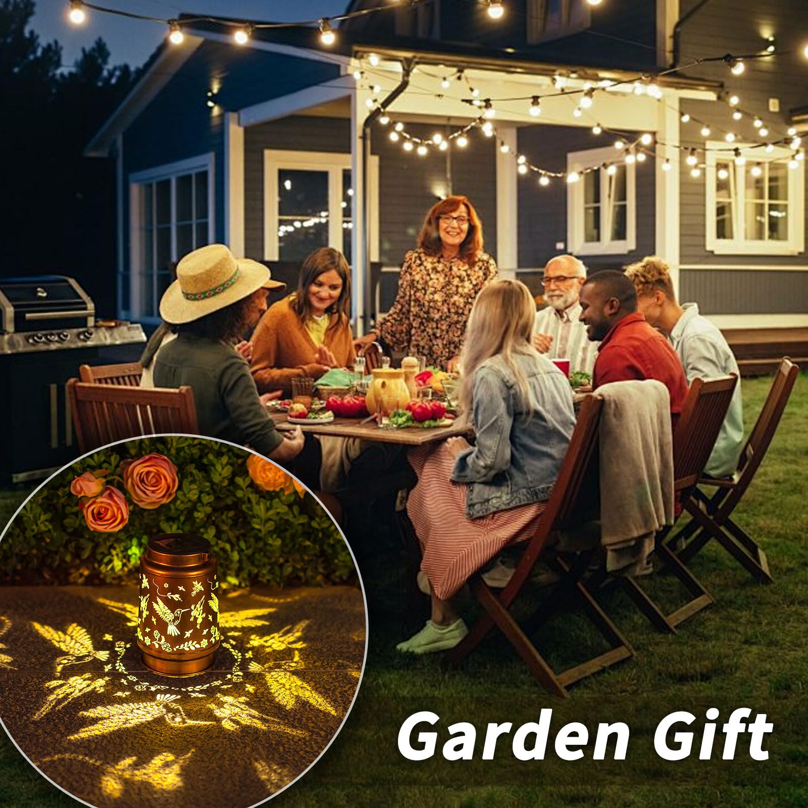 Hummingbird Solar Lanterns Outdoor Waterproof Hanging Solar Lights Christmas Gifts For Women Mom Metal Decorative Led Lantern Ou