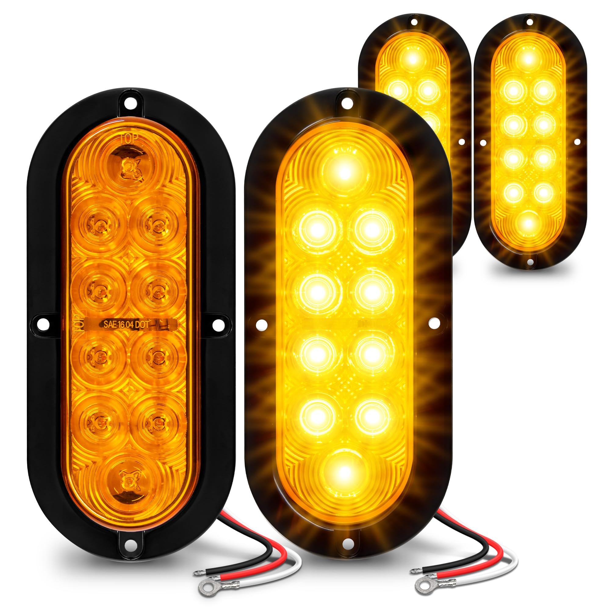 True Mods 4Pc 6 Inch Amber Oval Led Trailer Tail Light Kit [Dot Fmvss 108 Sae I6P] [Surface-Mount] [Ip67 Waterproof] [Park & Tur