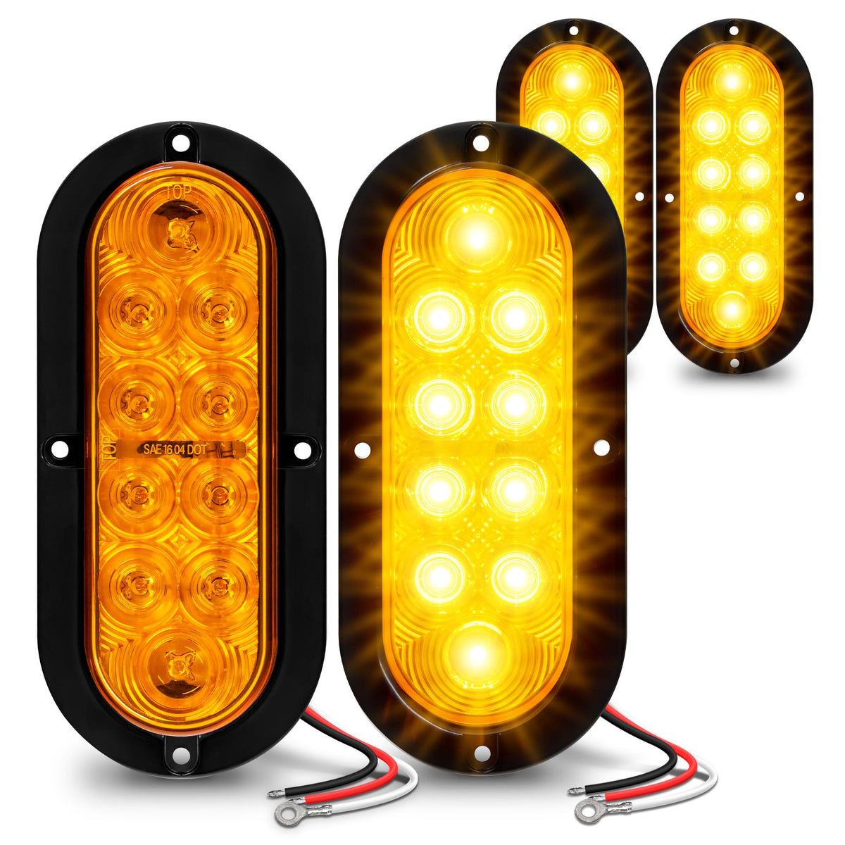 True Mods 4Pc 6 Inch Amber Oval Led Trailer Tail Light Kit [Dot Fmvss 108 Sae I6P] [Surface-Mount] [Ip67 Waterproof] [Park & Tur