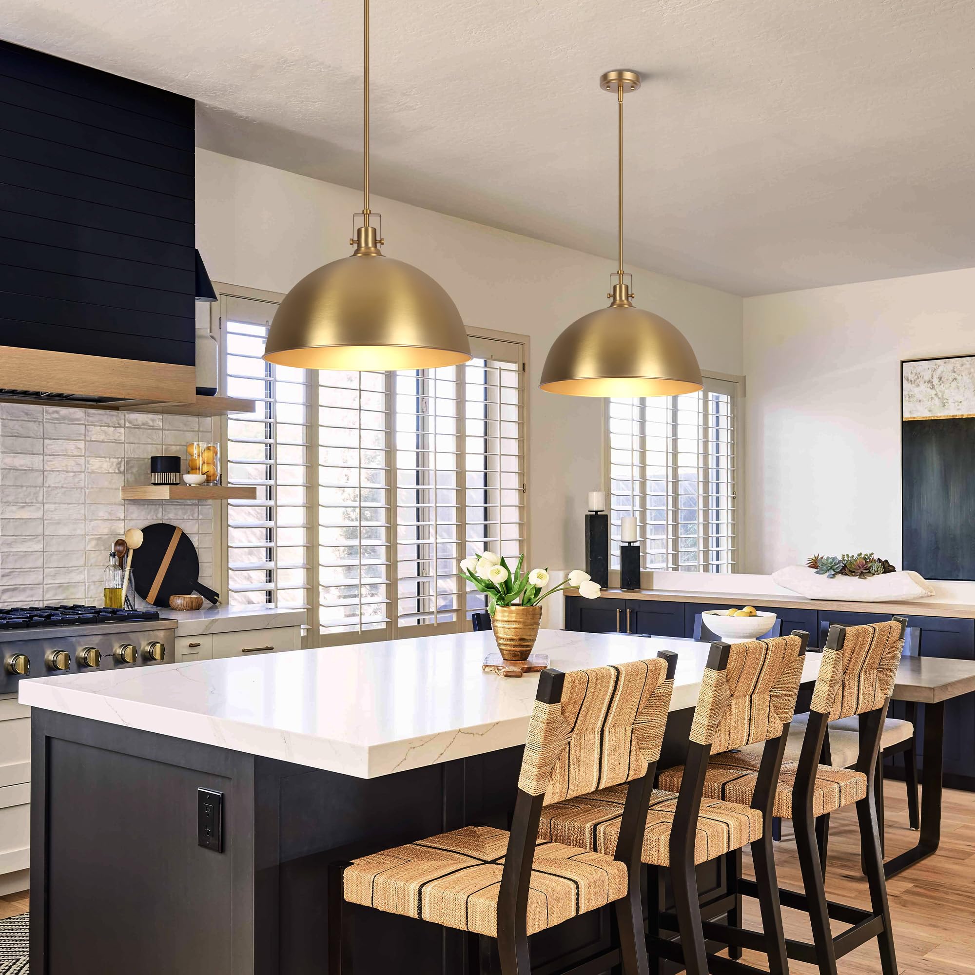 LamQee 18" Brushed Gold Pendant Light, Modern Dome Chandelier for Kitchen, Dining, Bar, Hallway - Model JK5023JIN