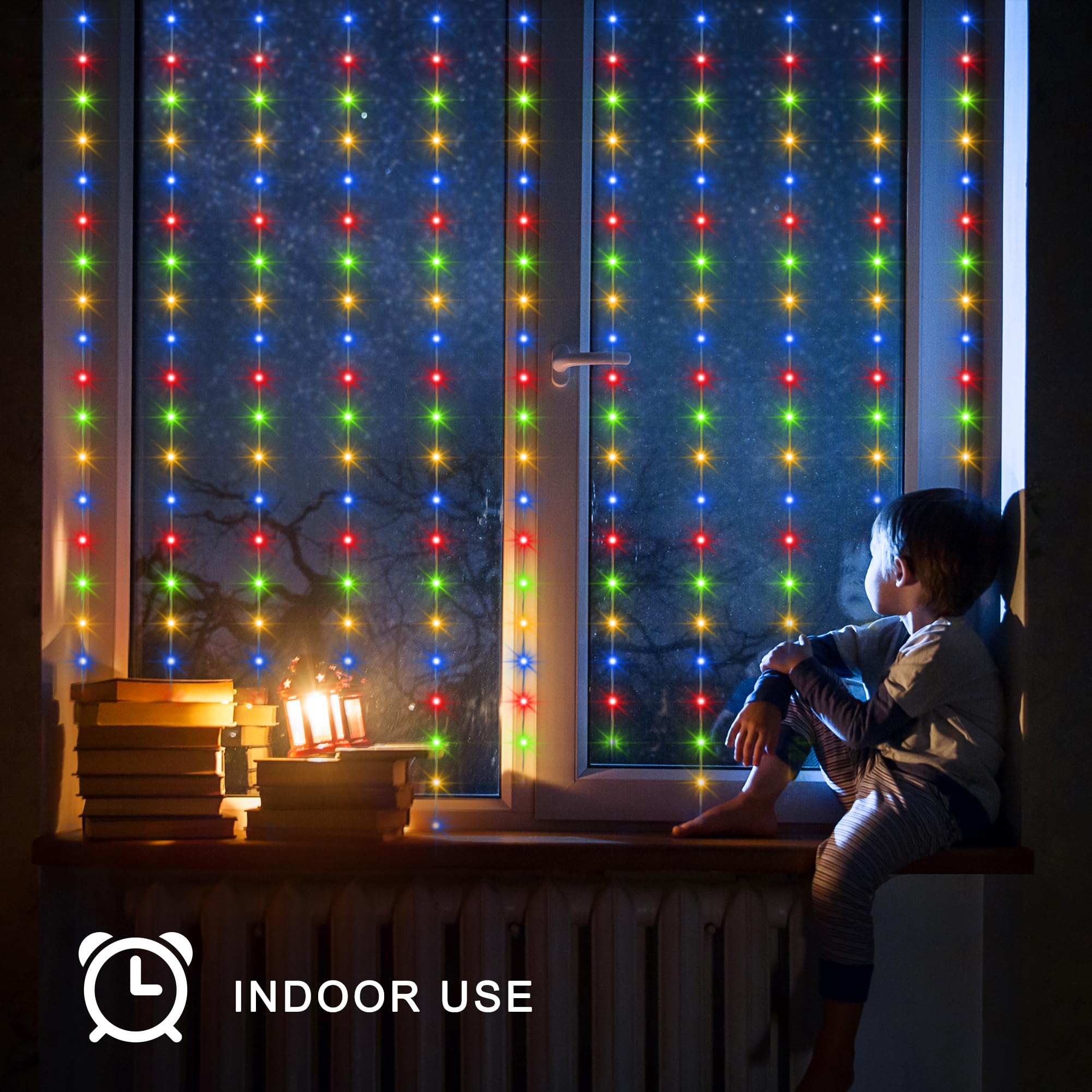 Echosari Solar Curtain Lights 7.9Ft X 6Ft 144 Led Outdoor Curtain Lights Waterproof With Timer 8 Modes For Christmas Garden Pati