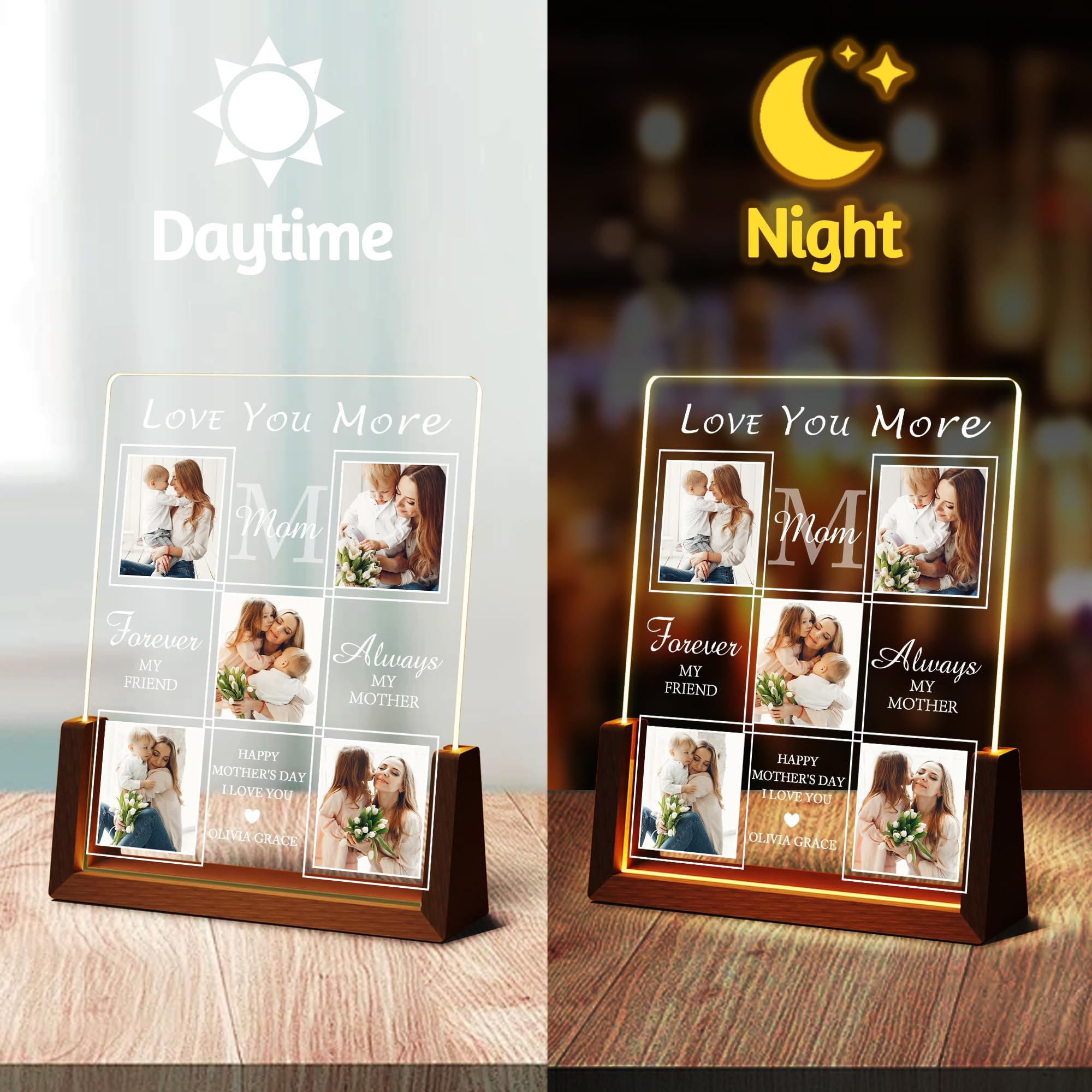 Maiwell Personalized Mom Gifts For Mothers Day From Daughter Son Husband  Custom Light Up Photo Frame With Picture Name  Customized Mothers Day Birthday Christmas Gifts For Mom Grandma Wife Women