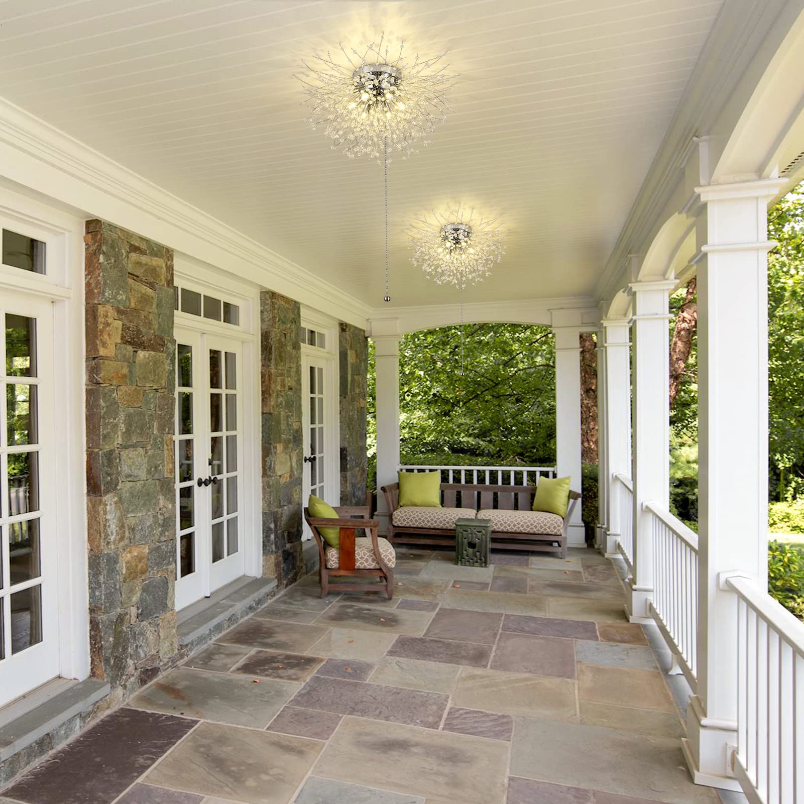 Hmvpl Crystal Flush Mount Ceiling Light Fixture With Pull Chain On/Off Switch, Led Close To Ceiling Lamp, Pull Chain Light Fixtu