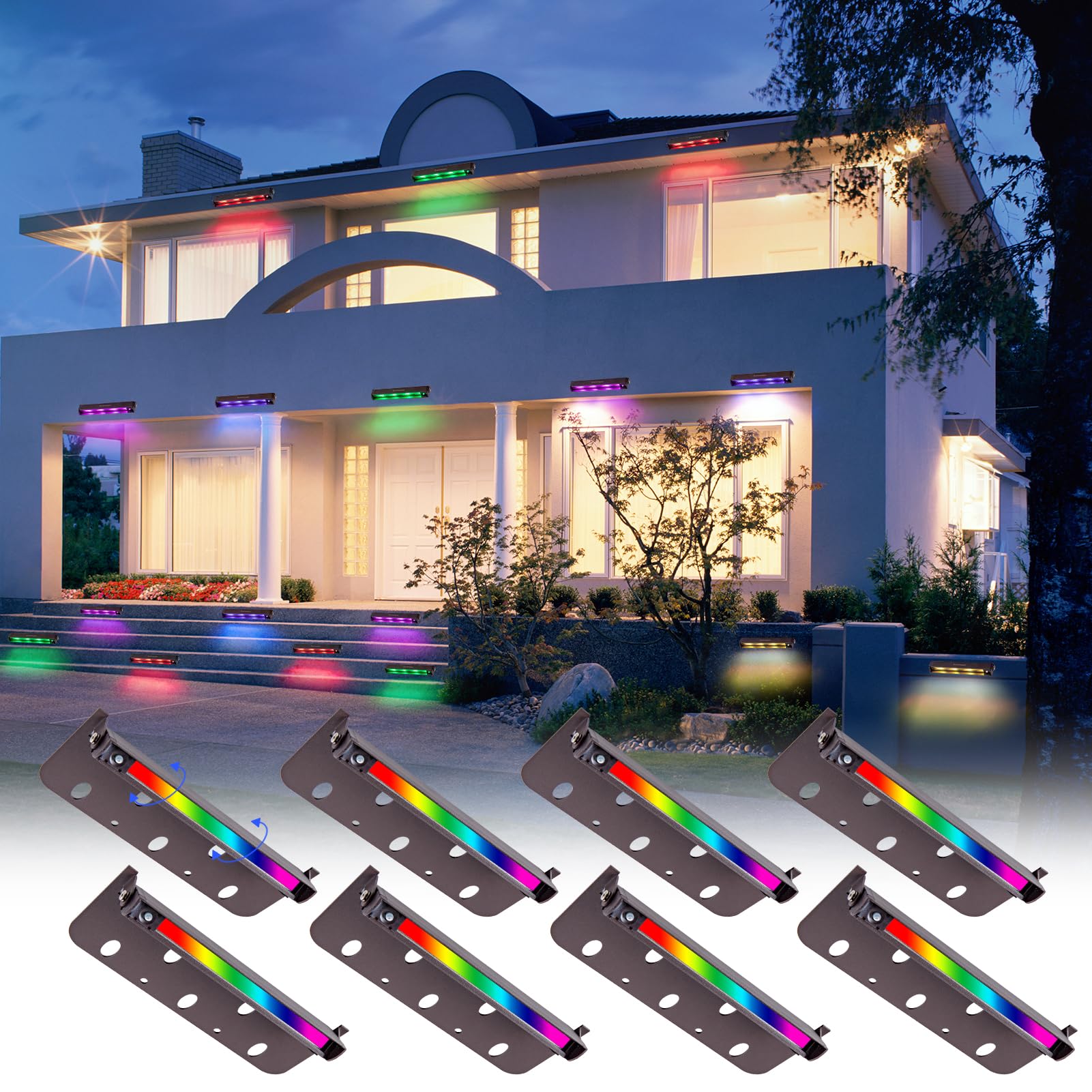 Kwinmyso 8 Packs 7Inch 3W Rgbw Led Hardscape Lighting,Color Changing Retaining Wall Light,Low Voltage Landscape Lights,12V Ac/Dc,Swivel Led Paver Lights,Outdoor Step Light 50,000 Hours Lifespan