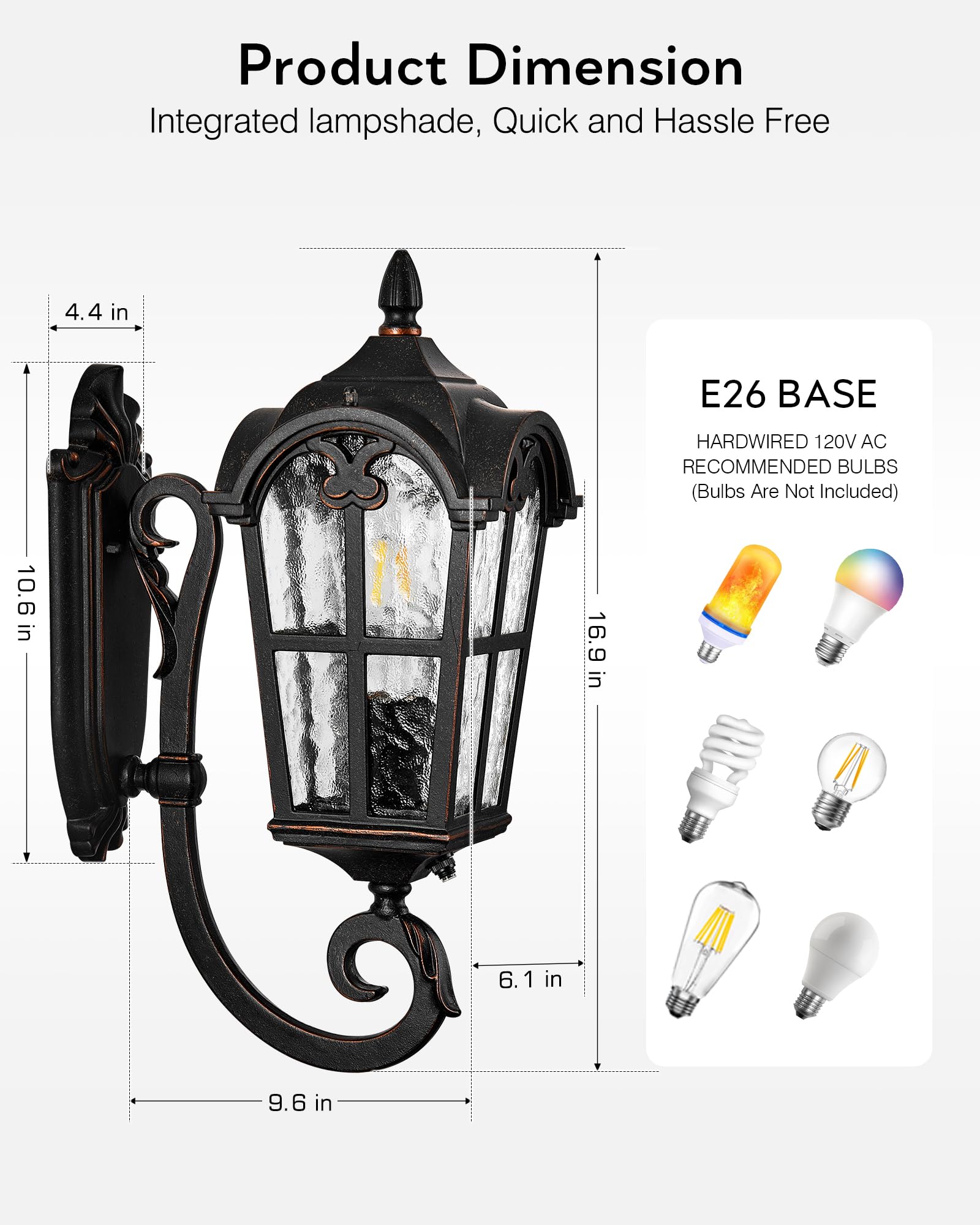 VIANIS Outdoor Wall Light, Aluminum Dusk to Dawn Lantern, Oil Rubbed Bronze, 1-Pack, Model V8113U