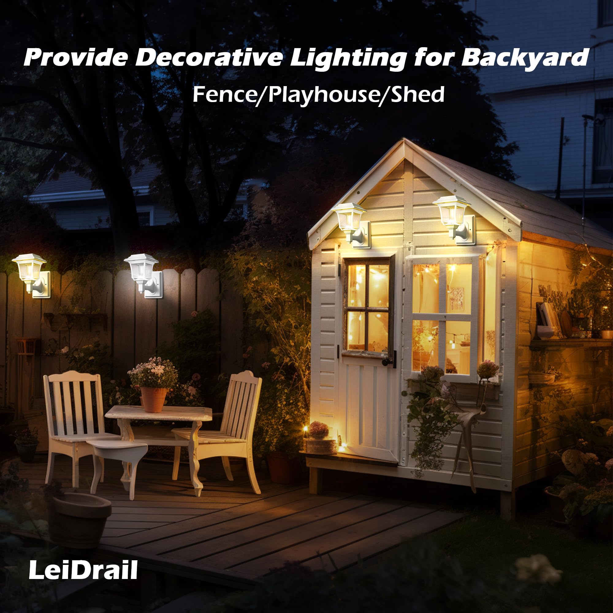 LeiDrail Solar Wall Lantern - 2 Pack Waterproof LED Lights, Warm/Cold White, Plastic, Outdoor Decor for Garden Patio Yard