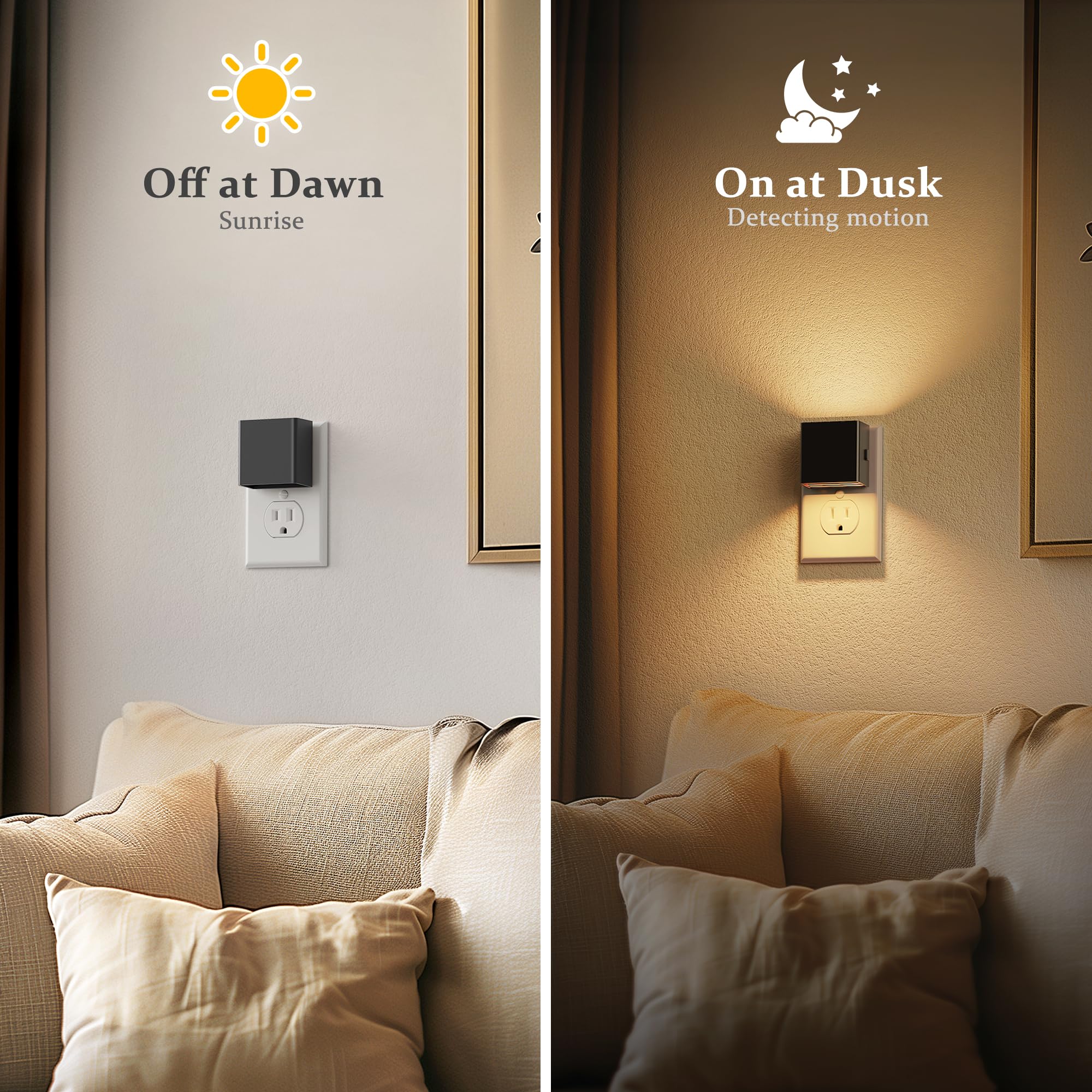 Jandcase Night Light, Automatic Night Lights Plug Into Wall, 2 Pack Modern Night Lights With Auto Light Sensor, 3000K Brightness