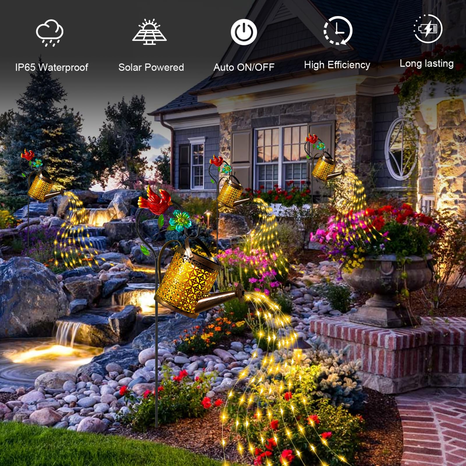 Ostritec Solar Watering Can Lights - Metal Garden Decor With Cardinal Hook For Outdoor Christmas