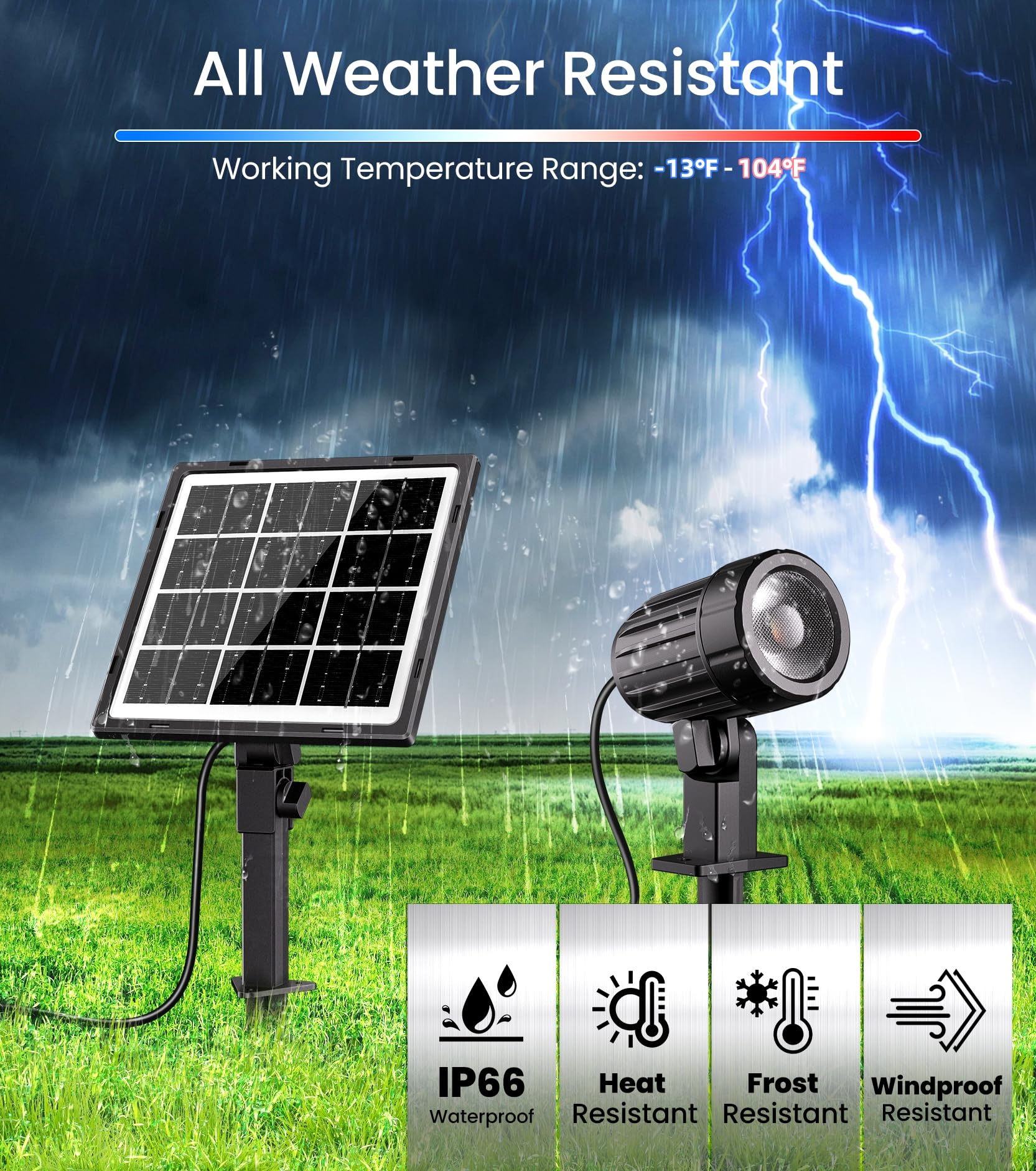 Crodial Solar Spotlights Low Voltage Landscape Lights With 3 Brightness And 3 Lighting Modes Ip66 Waterproof 9.8Ft Cable Auto On