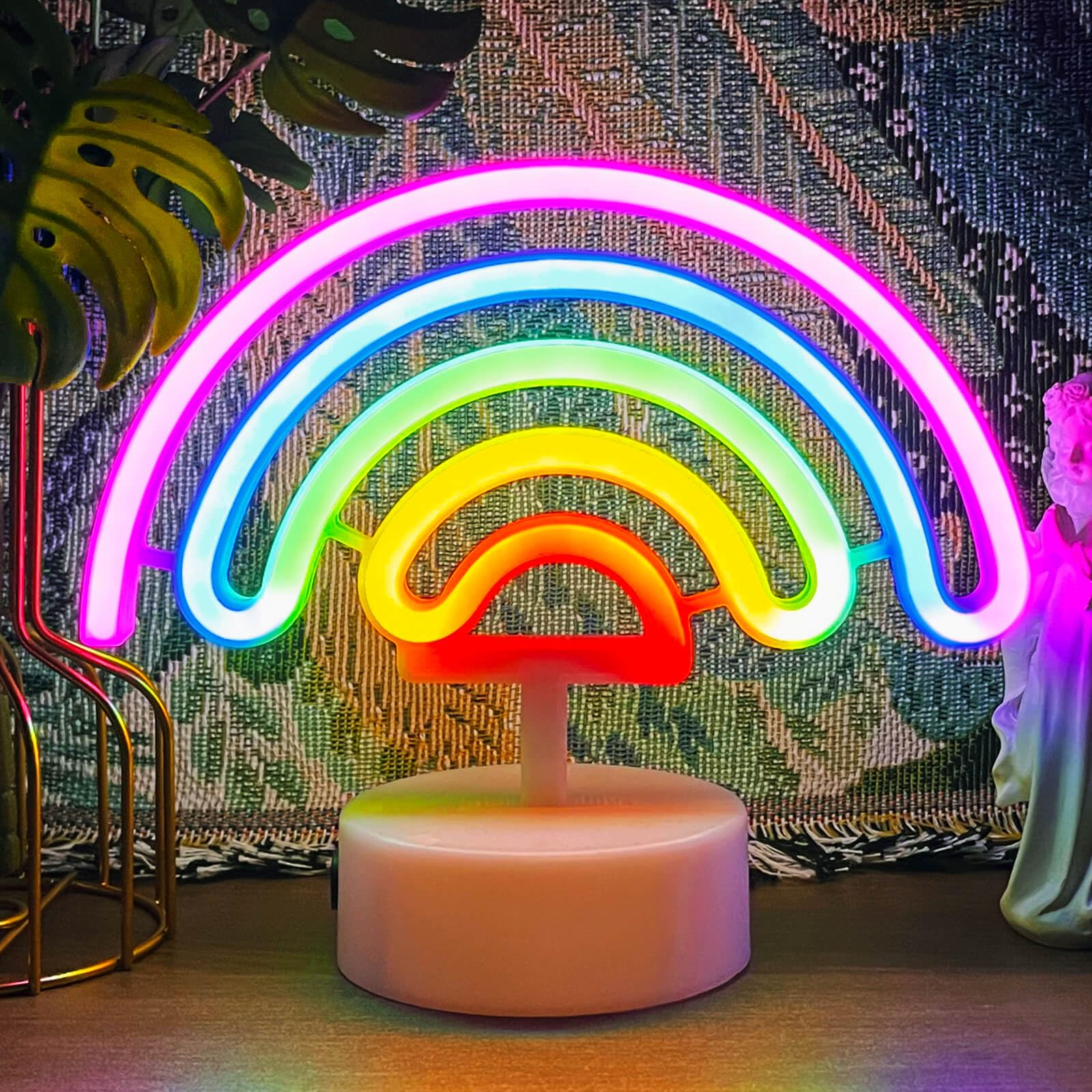 VIFULIN Rainbow Neon Light Sign - USB/Battery Operated, Small to Medium, RGB Glass Decor for Kids Bedroom and Classroom