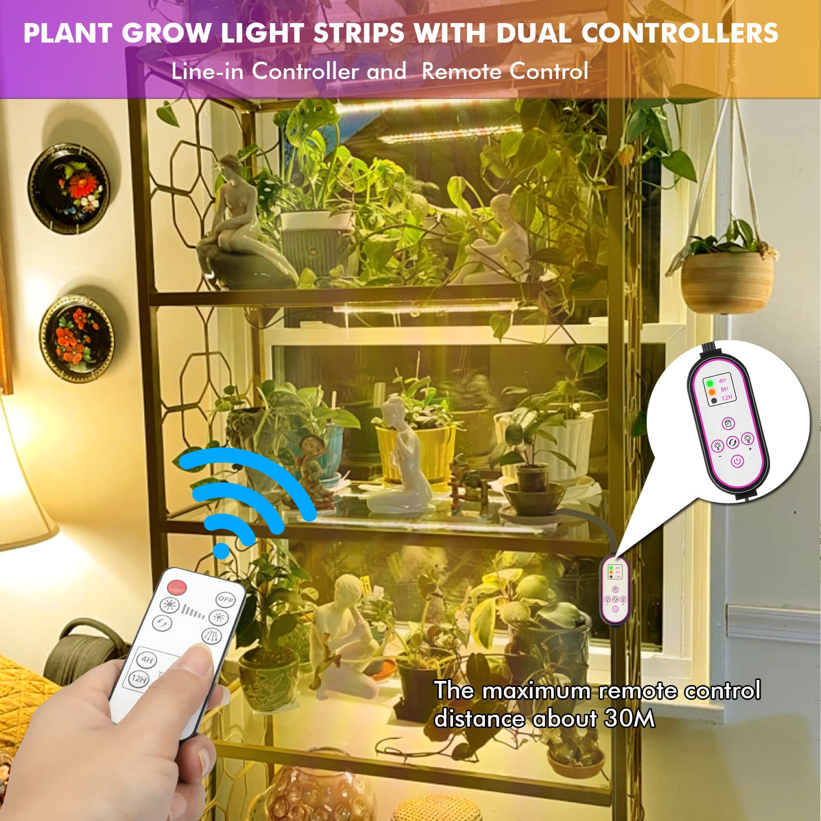 Felibeaco LED Plant Grow Light Strip - Full Spectrum, Auto ON/OFF Timer, 10 Dimmable Brightness, Black, for Indoor Plants