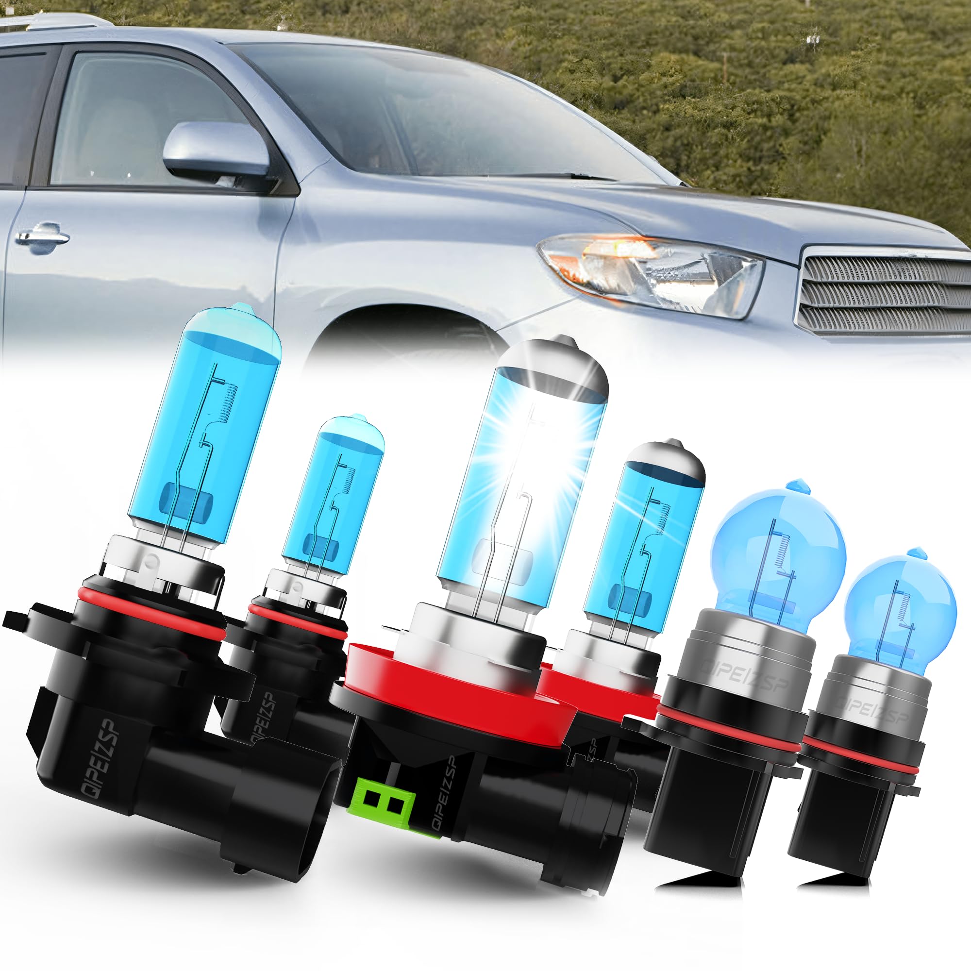 QIPEIZSP Compatible With Toyota Highlander 2011 2012 2013 Lights Headlight Bulbs 9005/HB3/H10 High Beam + H11/H8/H9 Low Beams +