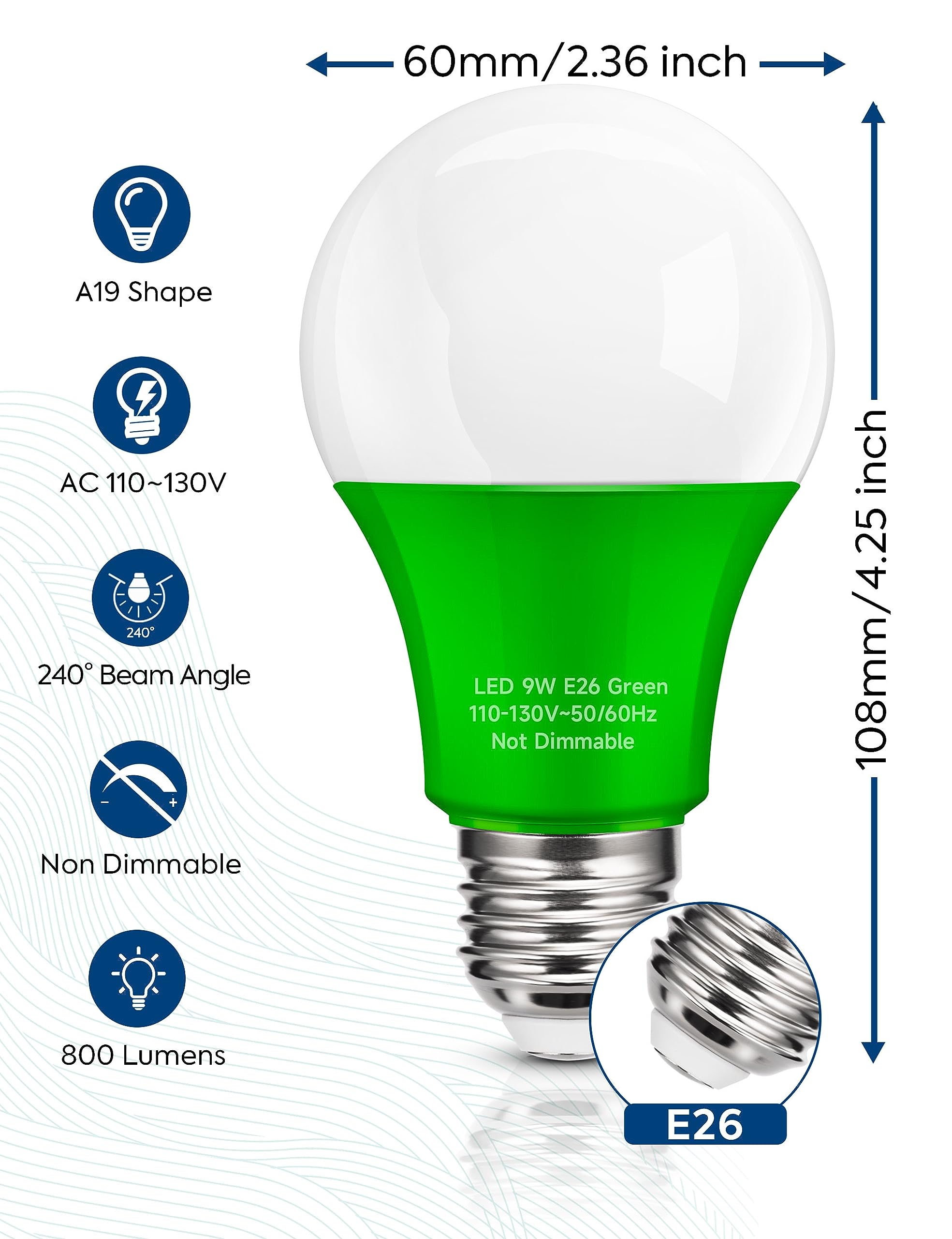 Nouscan Green Led Light Bulbs Outdoor  9W Equivalent 60W  A19 Green Colored Light Bulb E26 Base Outdoor For Halloween  Christmas  New Year  Porch Home Lighting  Bar Decor  Non-Dim  4 Pack
