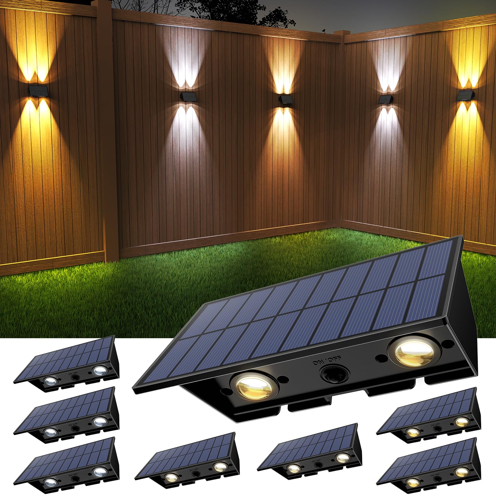 Solar Fence Lights,8Pack Solar Lights Outdoor 2700/4500/6000K 3 Mode Up & Down Solar Wall Lights Waterproof 100 Lumens Solar Pow