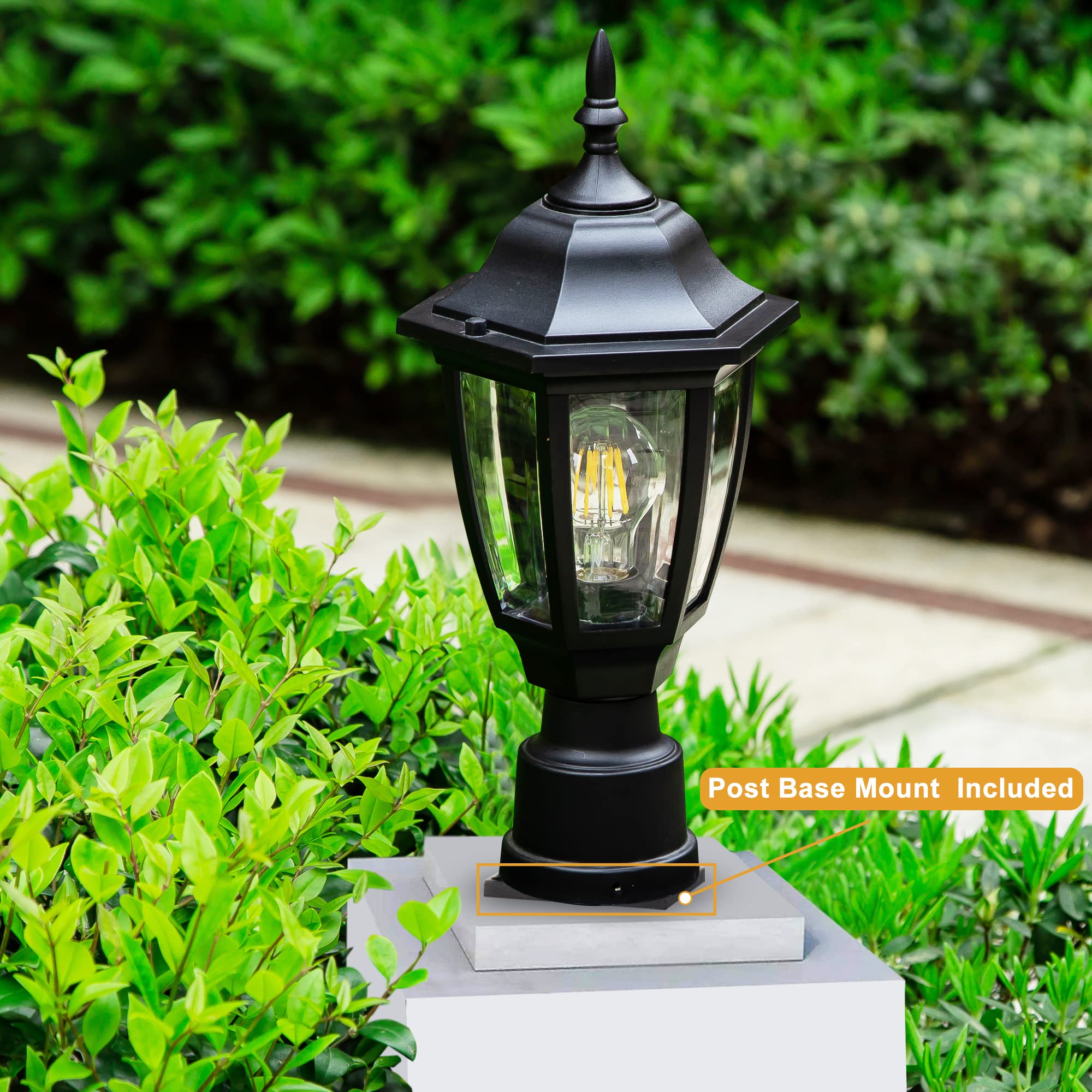 FUDESY Outdoor Post Light Fixture, LED Included, Anti-Corrosion Black Plastic, Garden Pathway Lantern